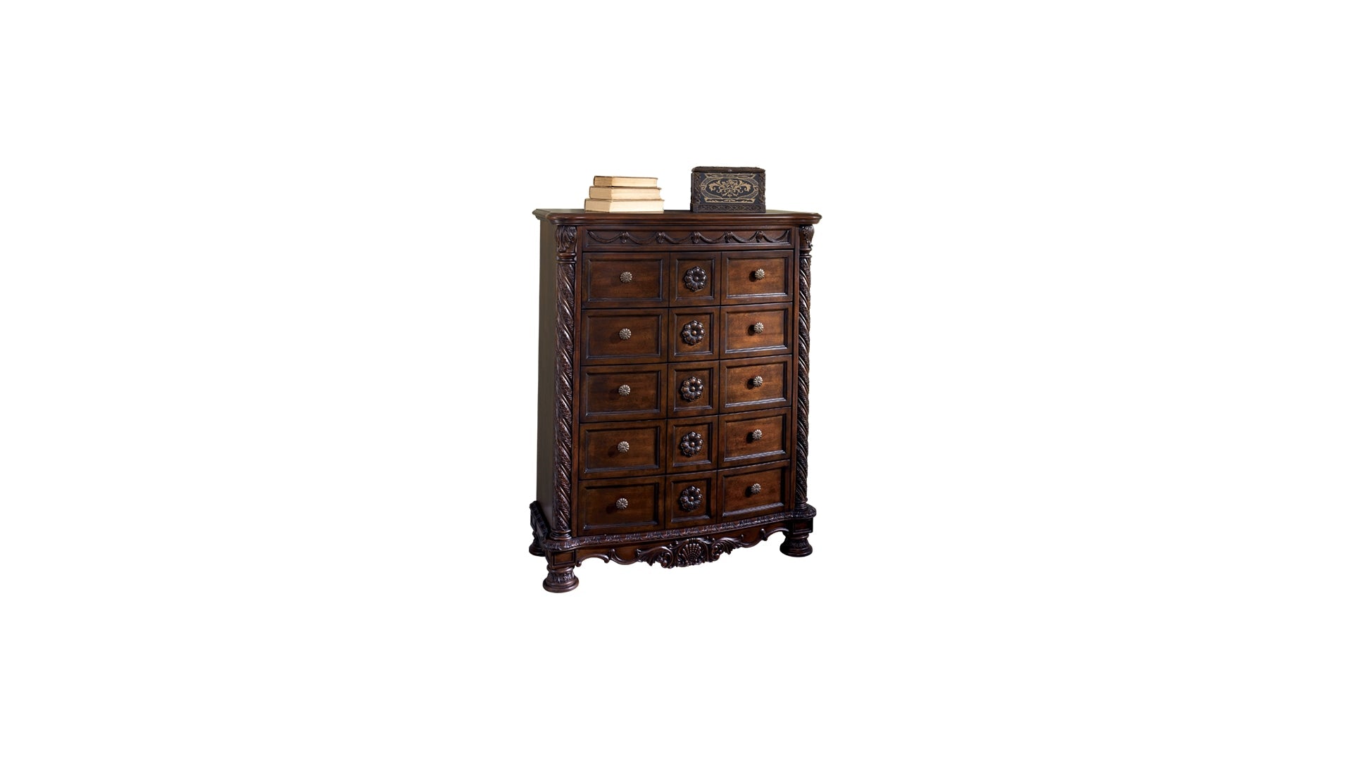 North Shore King Poster Bed with Canopy with Mirrored Dresser, Chest and Nightstand