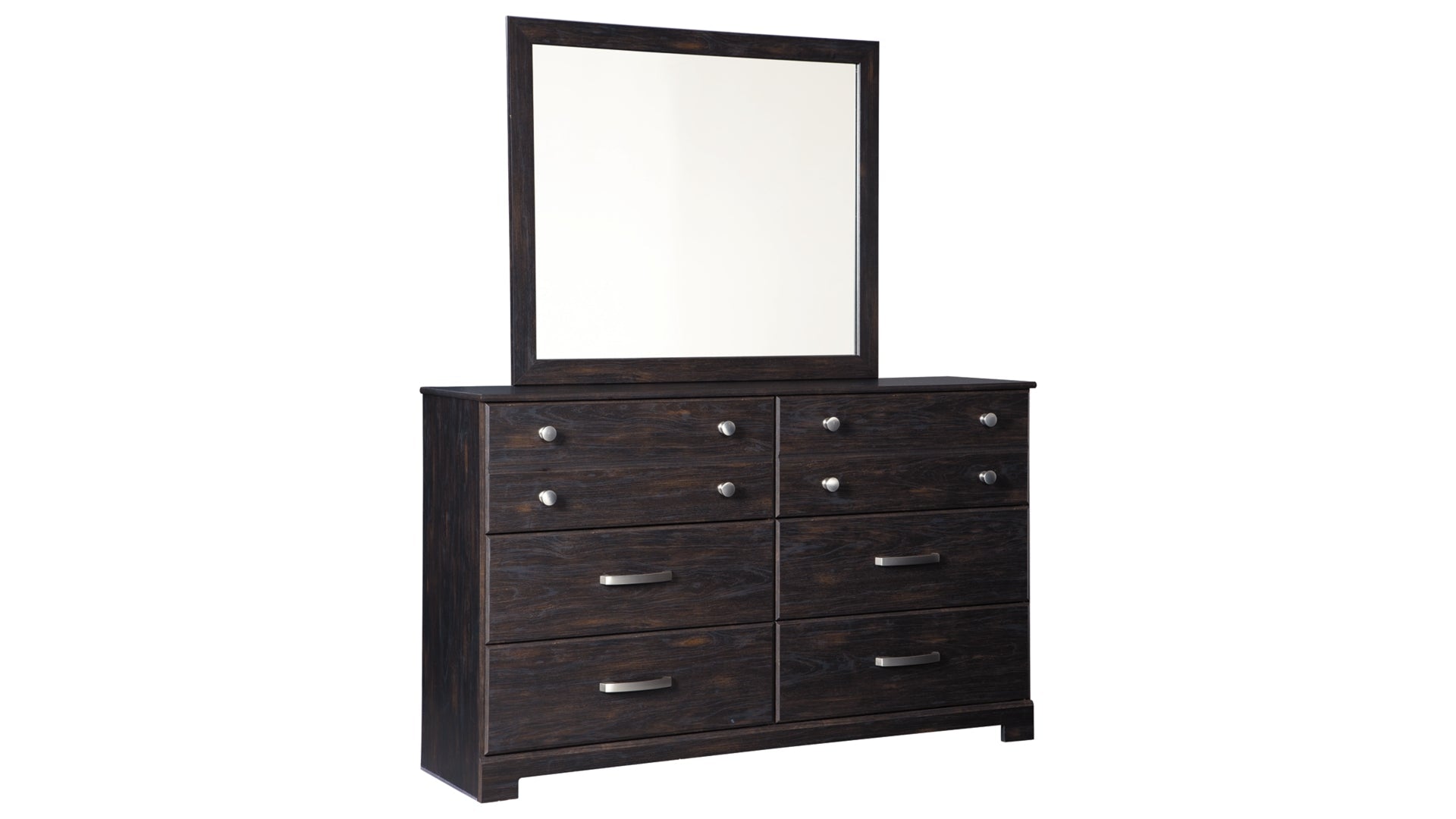 Reylow King Bookcase Bed with Mirrored Dresser and Chest