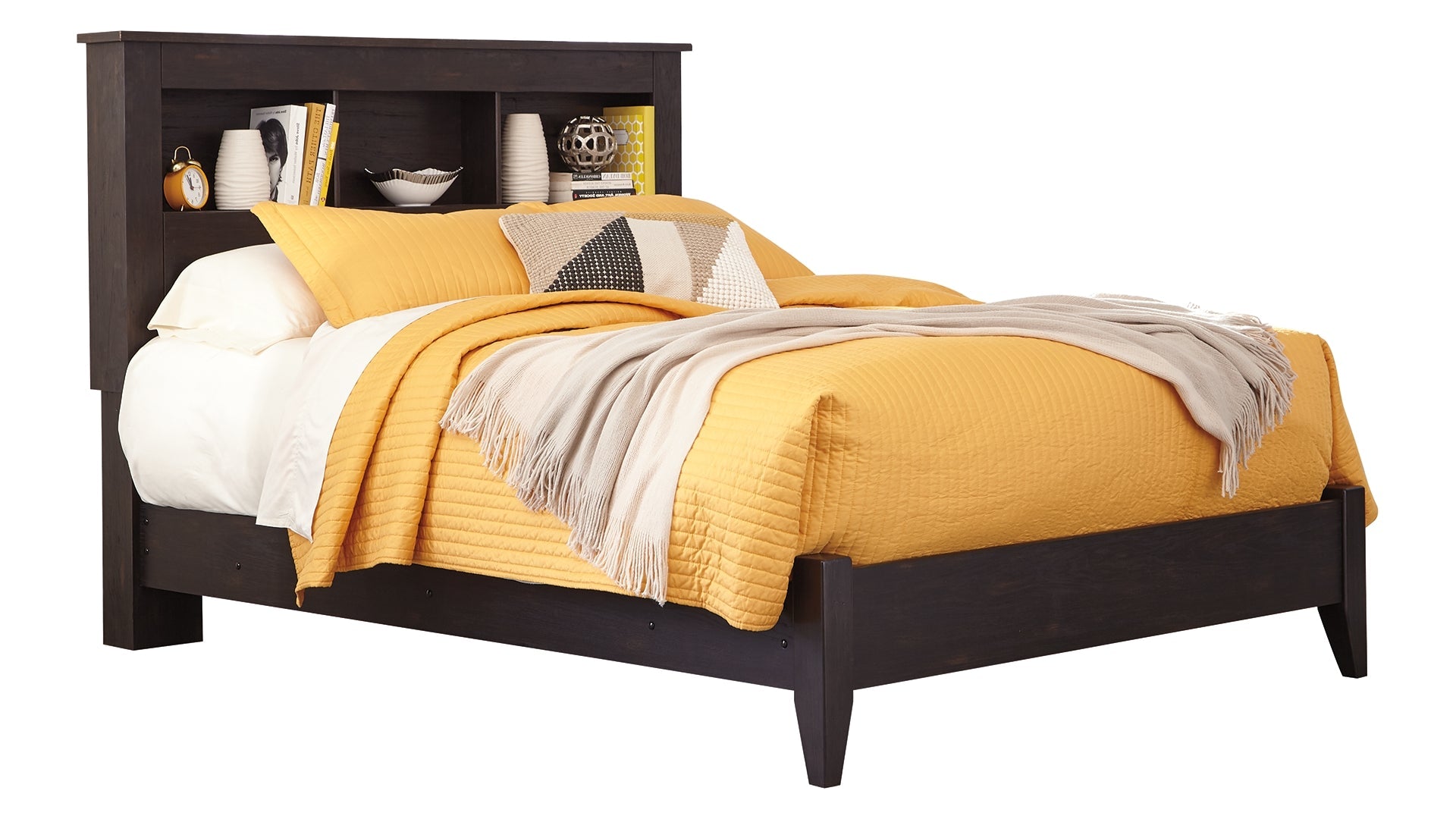 Reylow Queen Bookcase Bed with Mirrored Dresser and Chest
