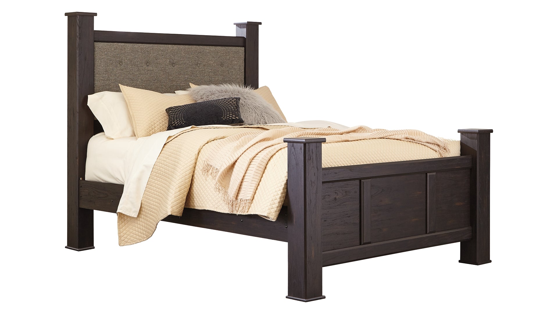 Reylow Queen Poster Bed with Mirrored Dresser and Chest