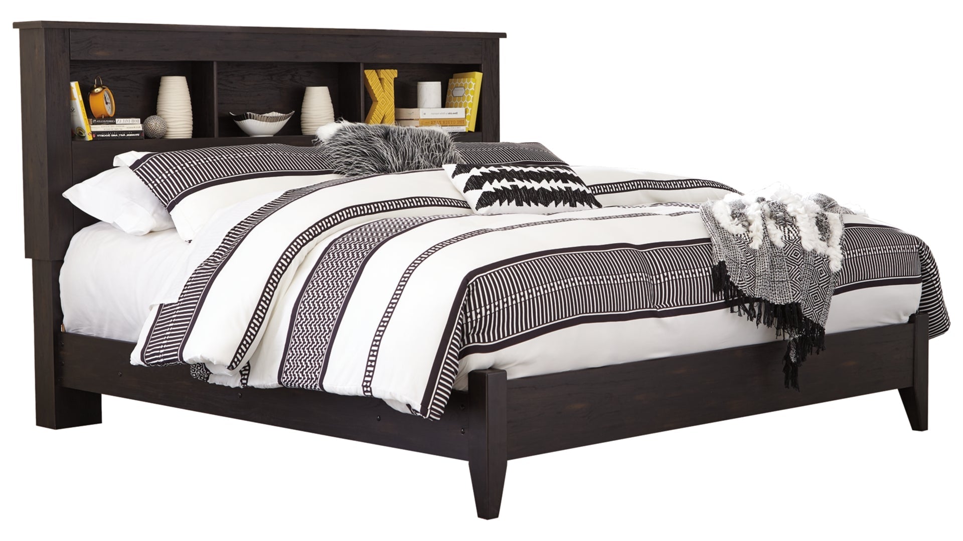 Reylow King Bookcase Bed with Mirrored Dresser and Chest