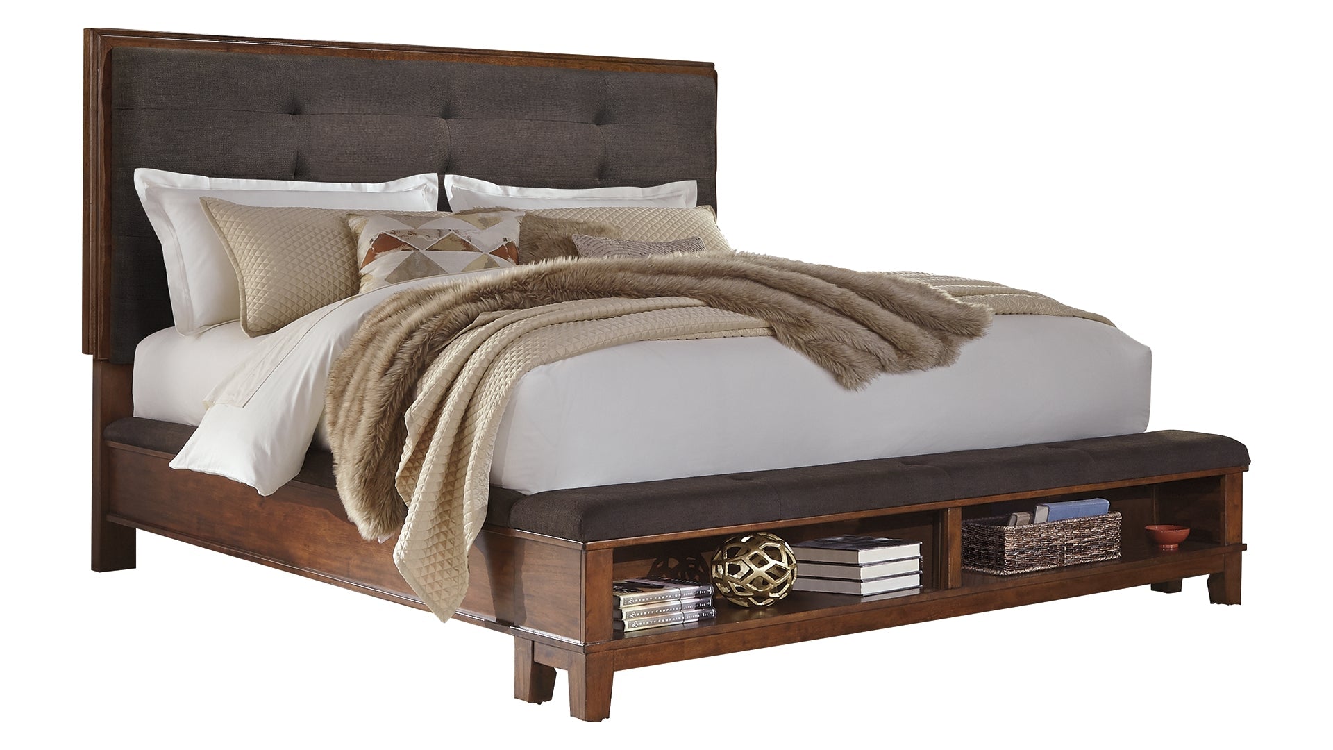 Ralene Queen Upholstered Panel Bed with Dresser and Chest