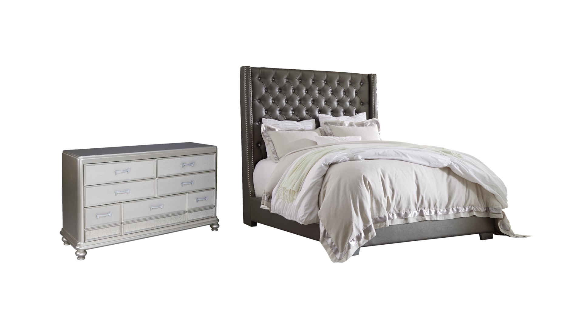 Coralayne King Upholstered Bed with Dresser