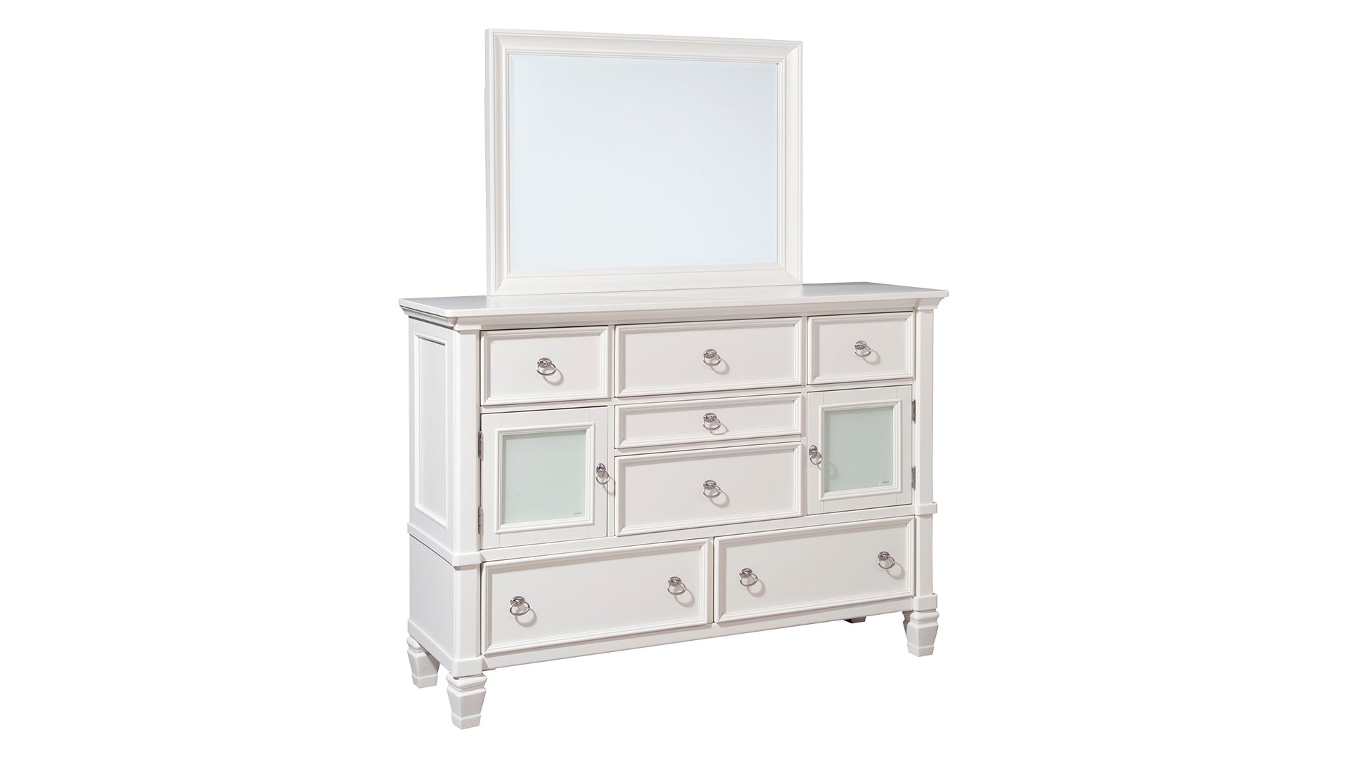 Prentice Queen Sleigh Bed with 2 Storage Drawers with Mirrored Dresser, Chest and Nightstand