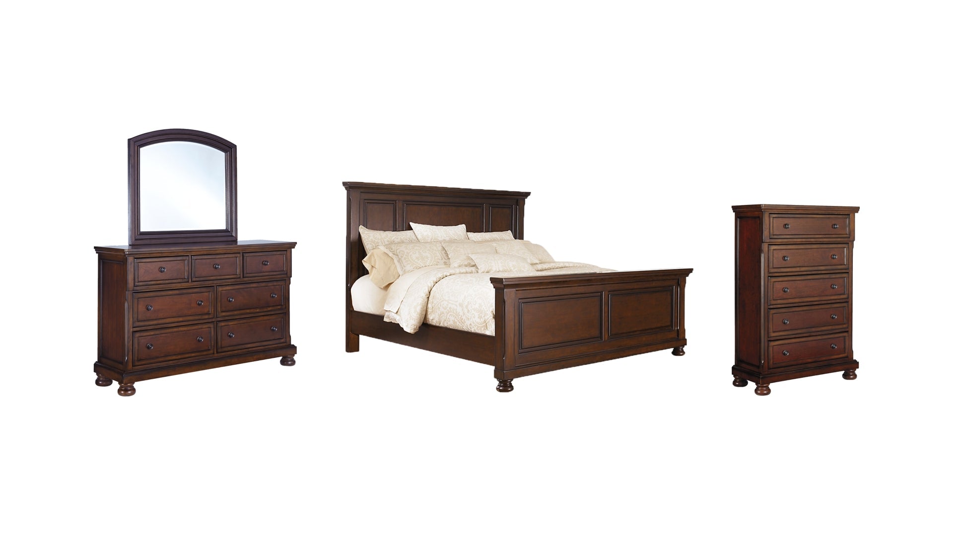 Porter California King Panel Bed with Mirrored Dresser and Chest