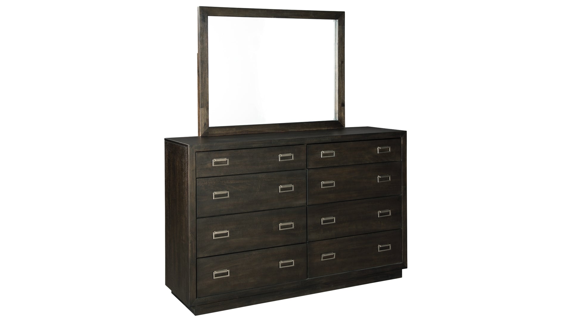 Hyndell Queen Upholstered Panel Bed with Storage with Mirrored Dresser and Chest
