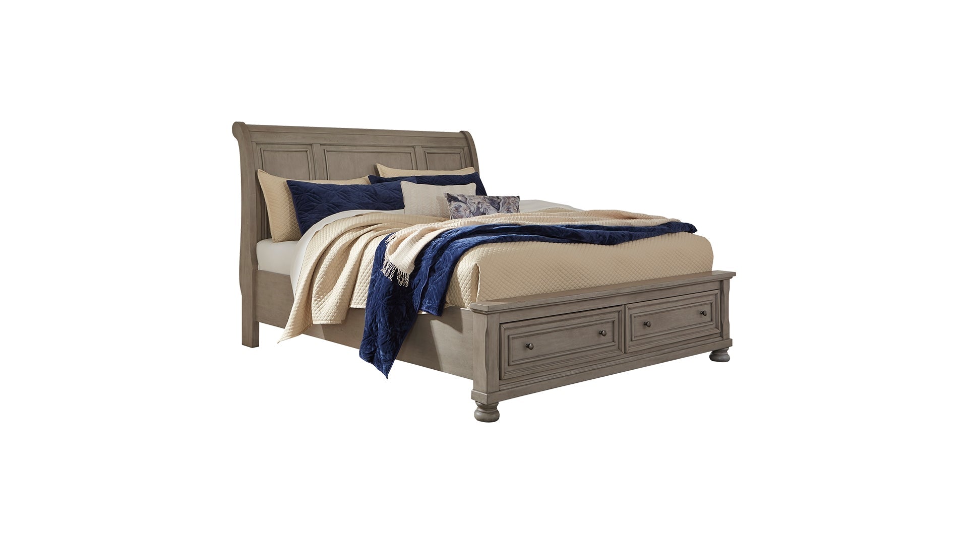 Lettner California King Sleigh Bed with Mirrored Dresser and Chest