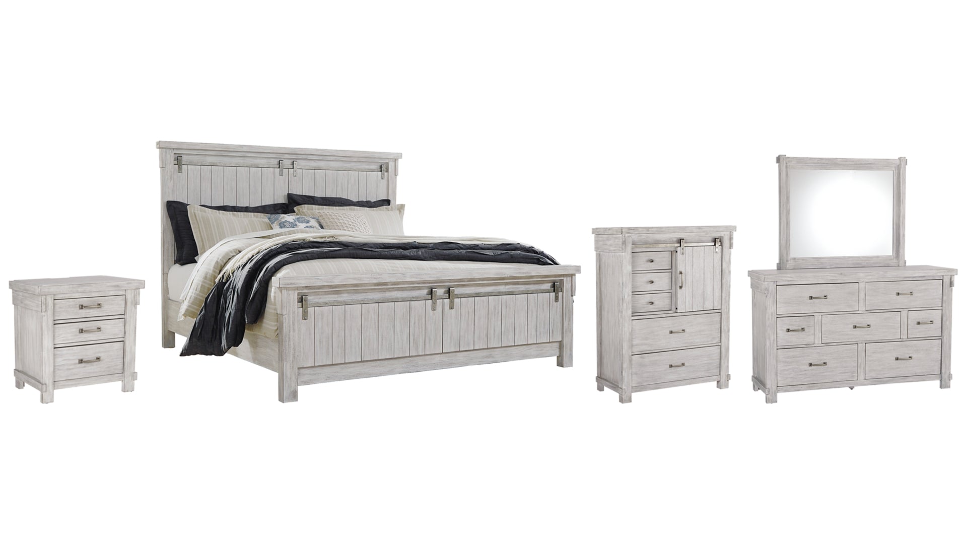 Brashland Queen Panel Bed with Mirrored Dresser, Chest and Nightstand