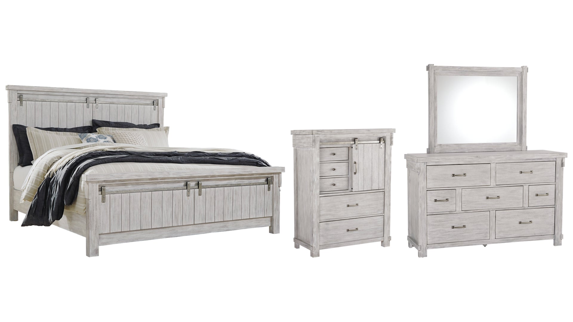 Brashland Queen Panel Bed with Mirrored Dresser and Chest