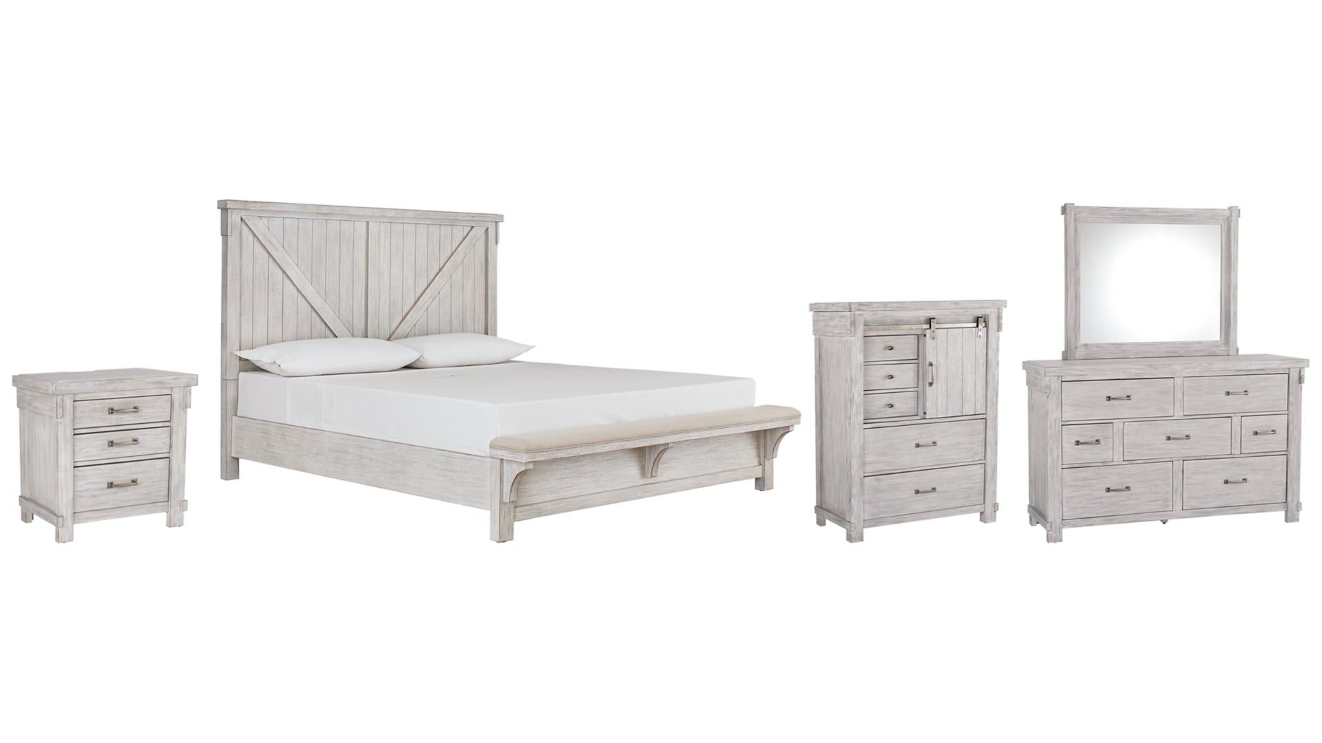 Brashland California King Panel Bed with Mirrored Dresser, Chest and Nightstand
