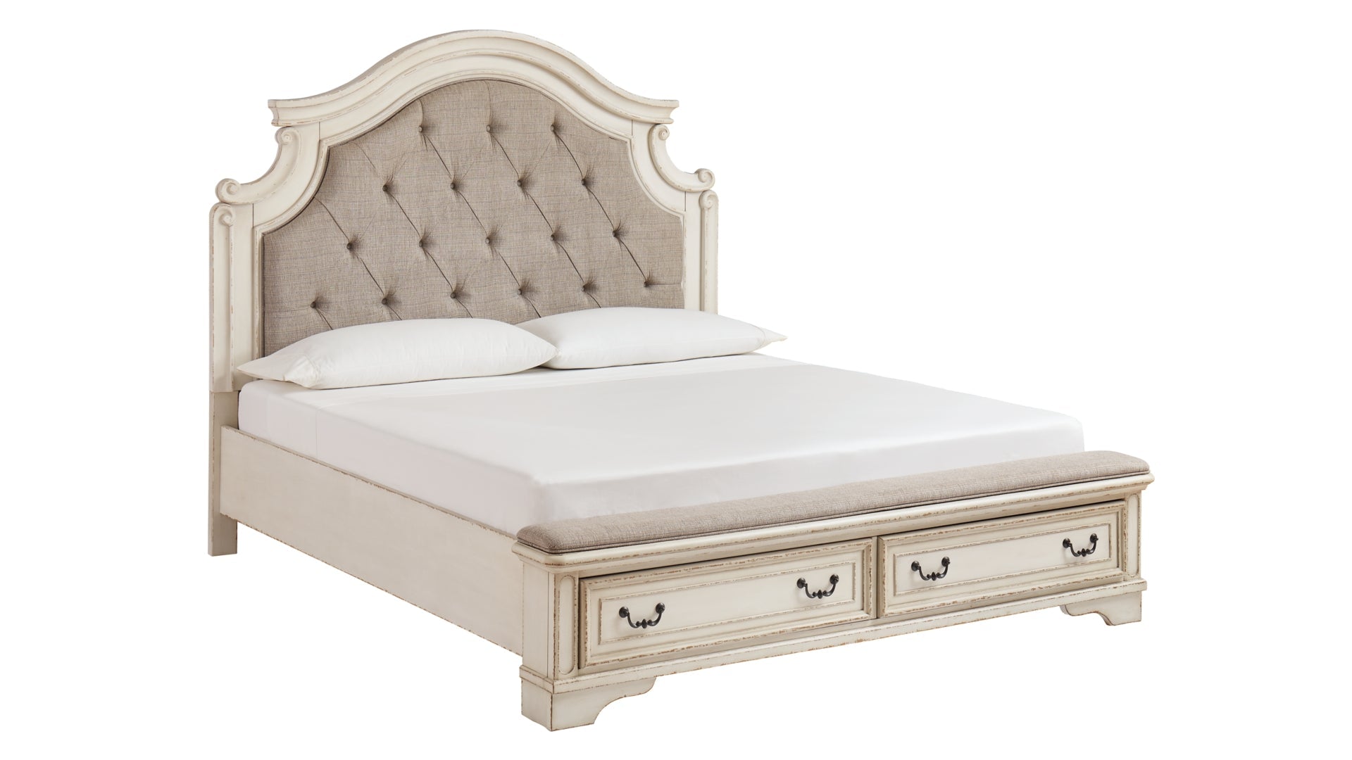 Realyn King Upholstered Bed with Mirrored Dresser and Chest