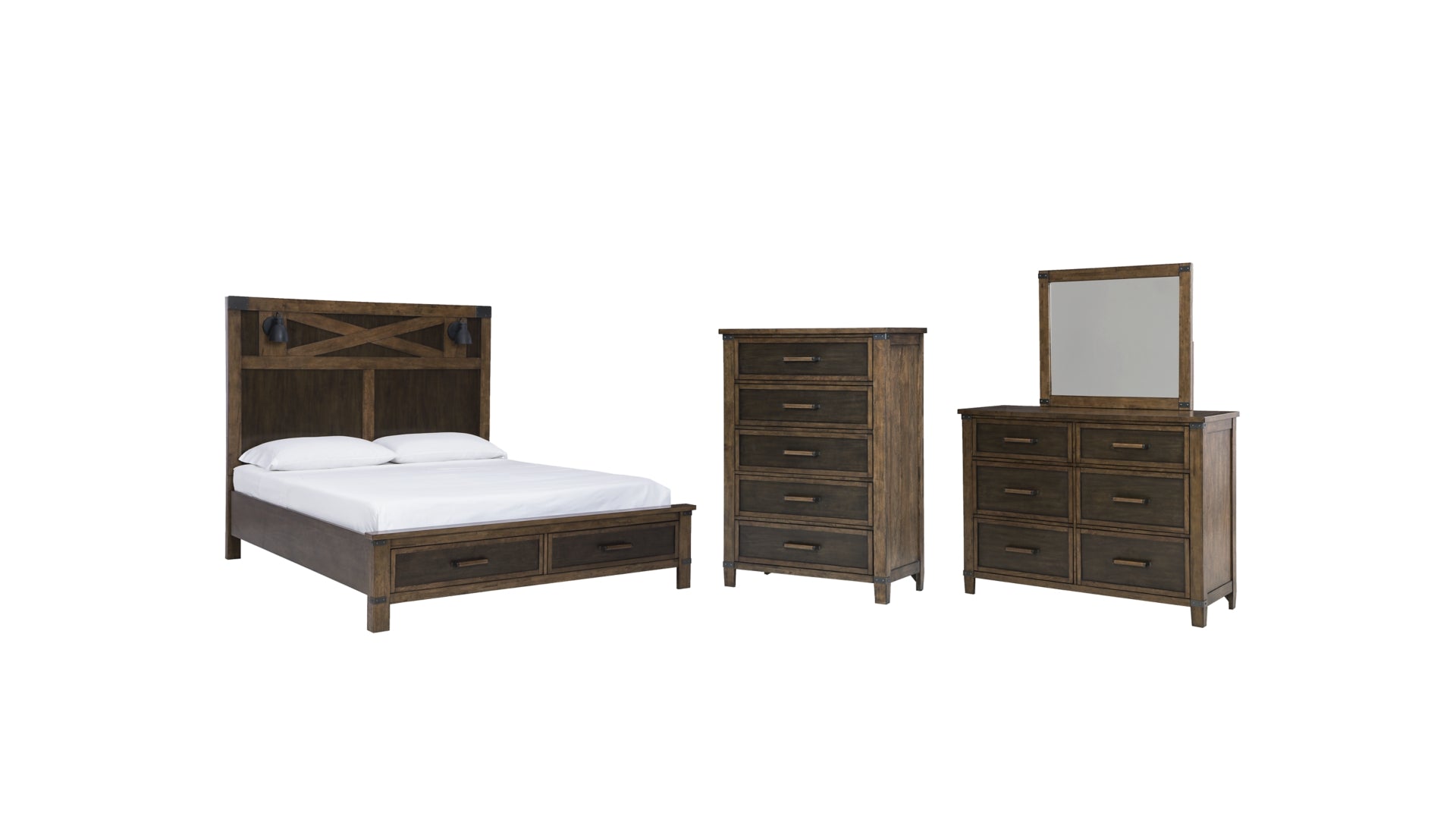 Wyattfield California King Panel Bed with Mirrored Dresser and Chest