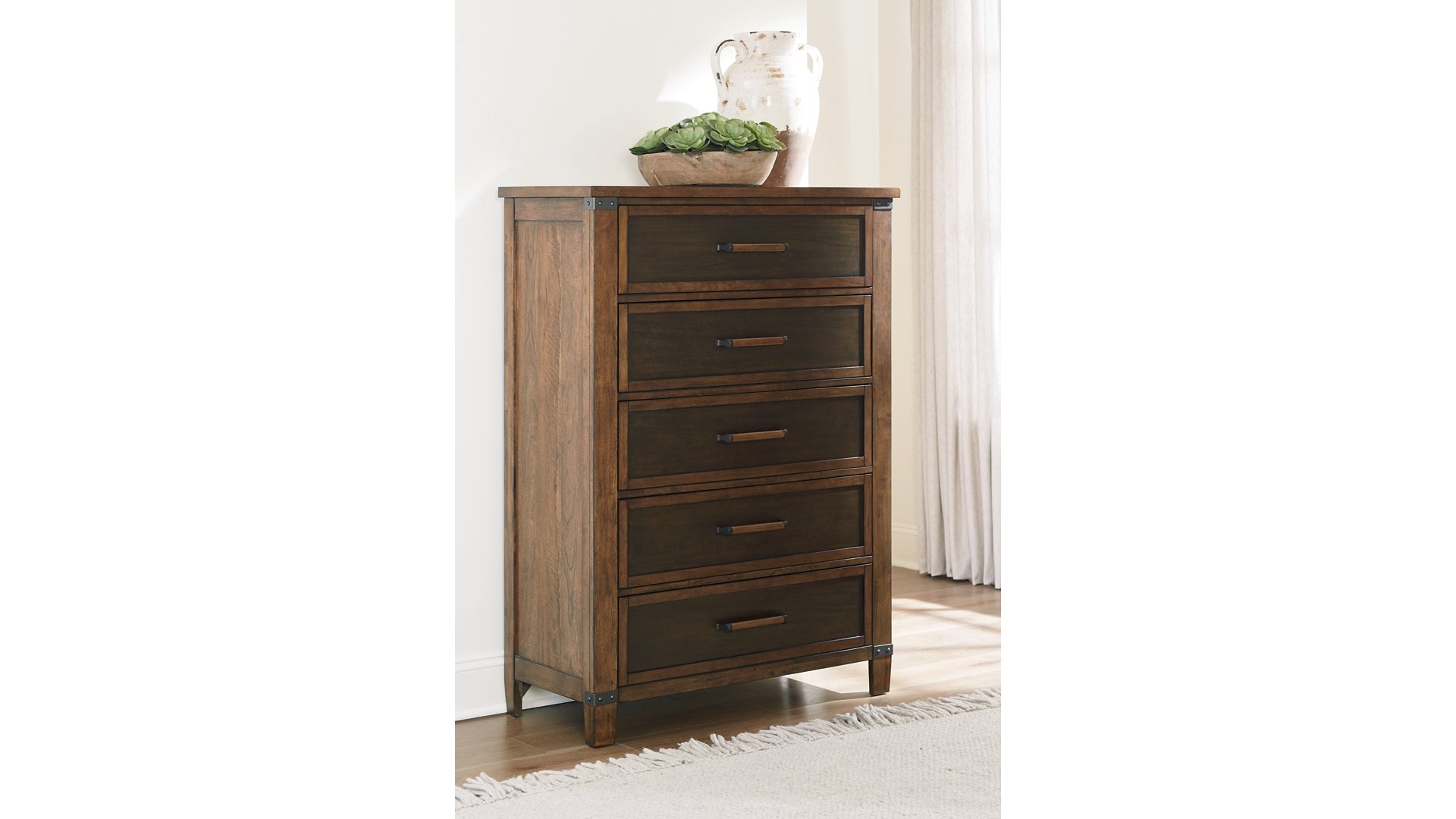 Wyattfield Queen Panel Bed with Storage with Mirrored Dresser and Chest