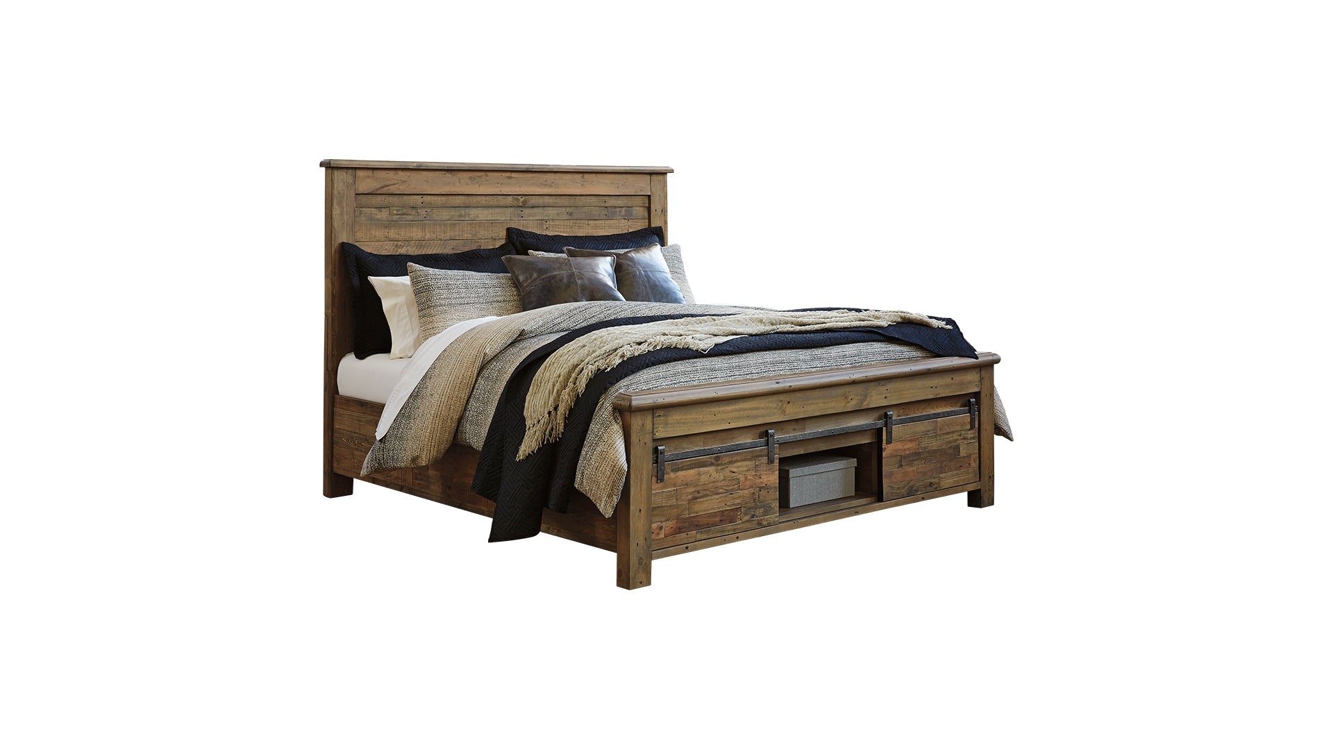 Sommerford California King Panel Bed with Storage with Mirrored Dresser and Chest