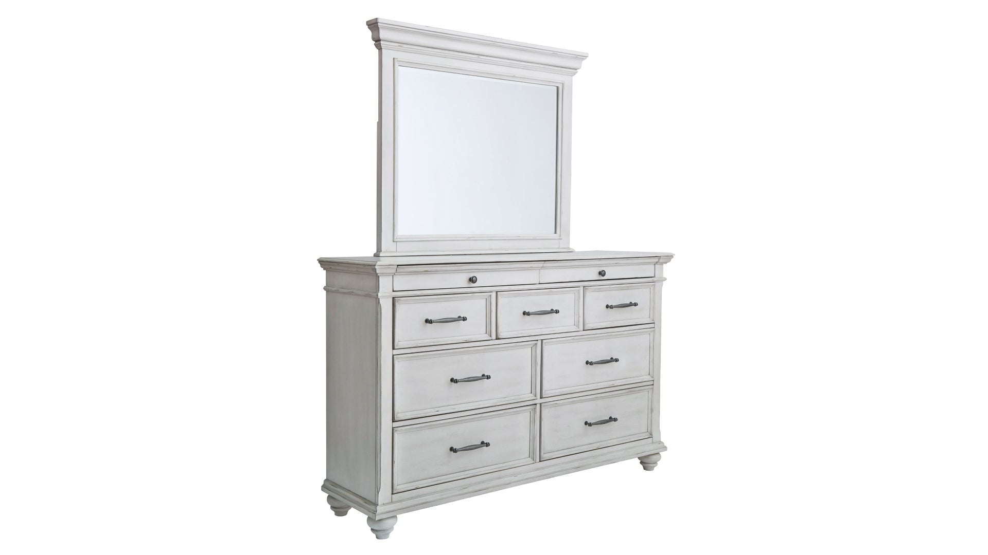 Kanwyn King Panel Bed with Storage with Mirrored Dresser and Chest