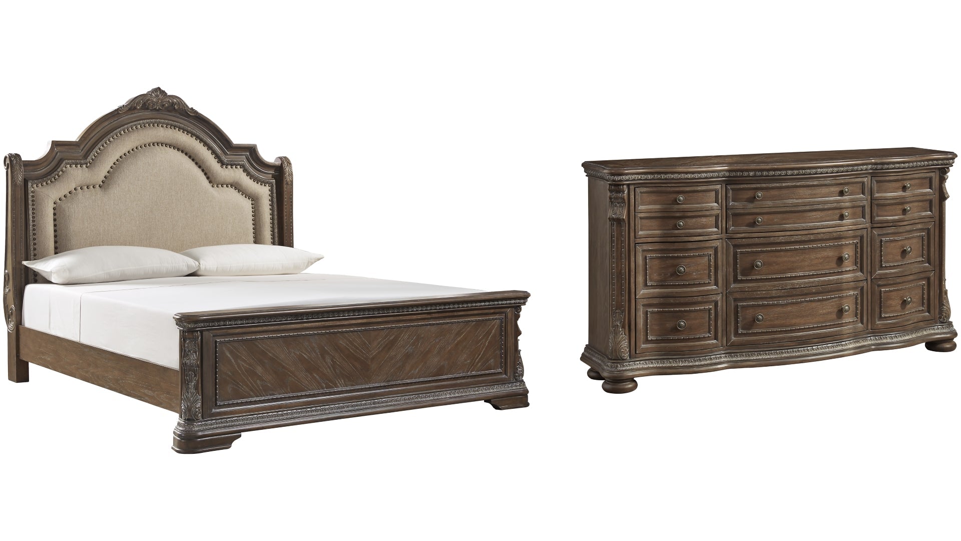 Charmond Queen Upholstered Sleigh Bed with Dresser
