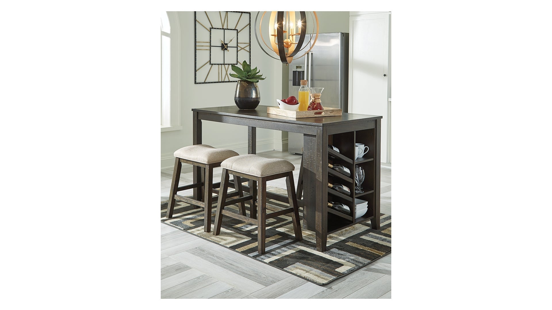 Rokane Counter Height Dining Table and 4 Barstools
