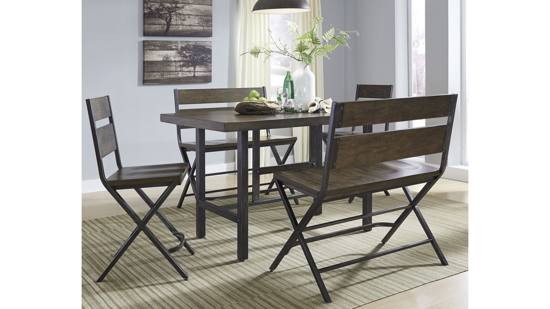 Kavara Counter Height Dining Table and 2 Barstools and 2 Benches