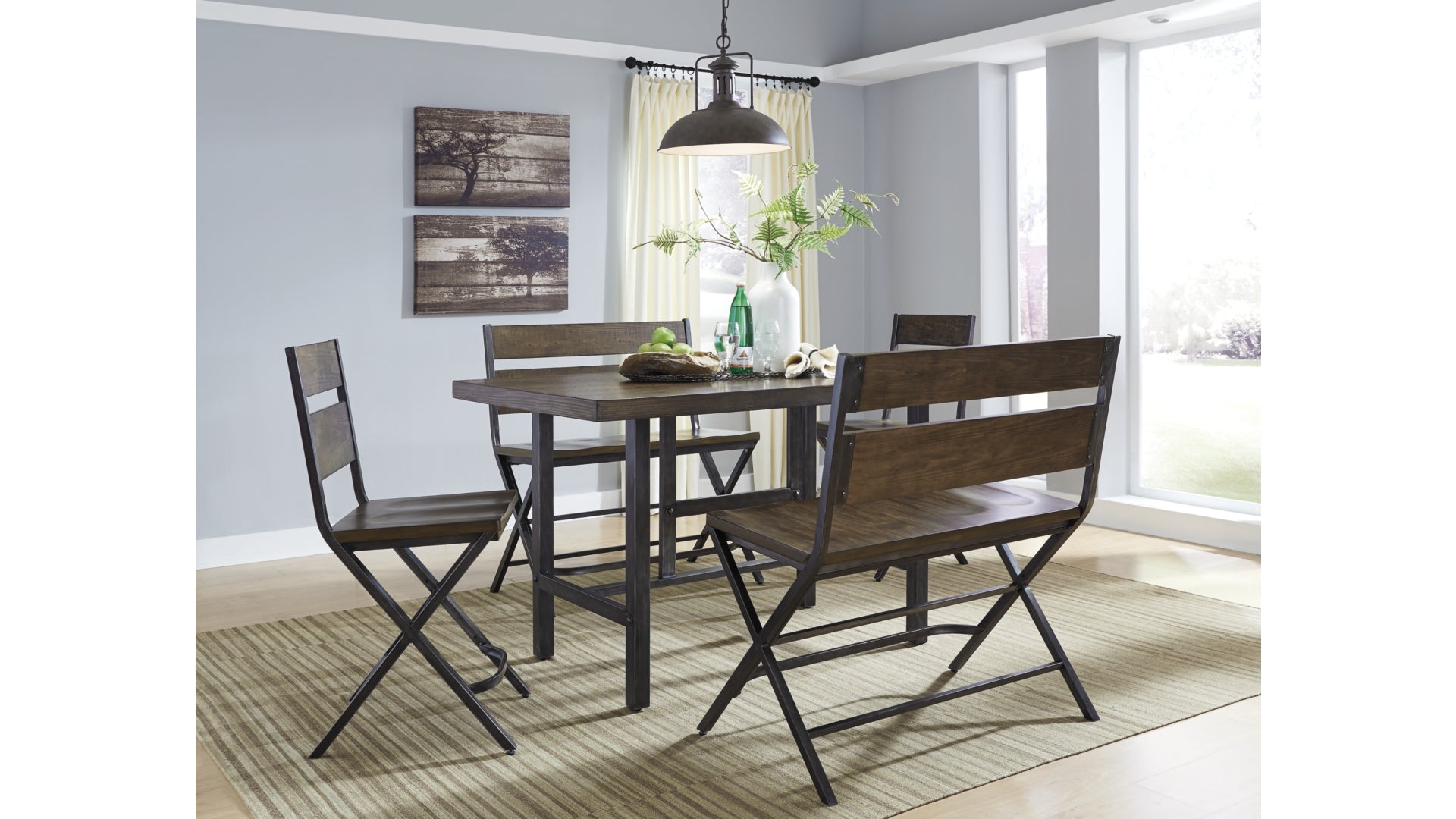 Kavara Counter Height Dining Table and 2 Barstools and 2 Benches