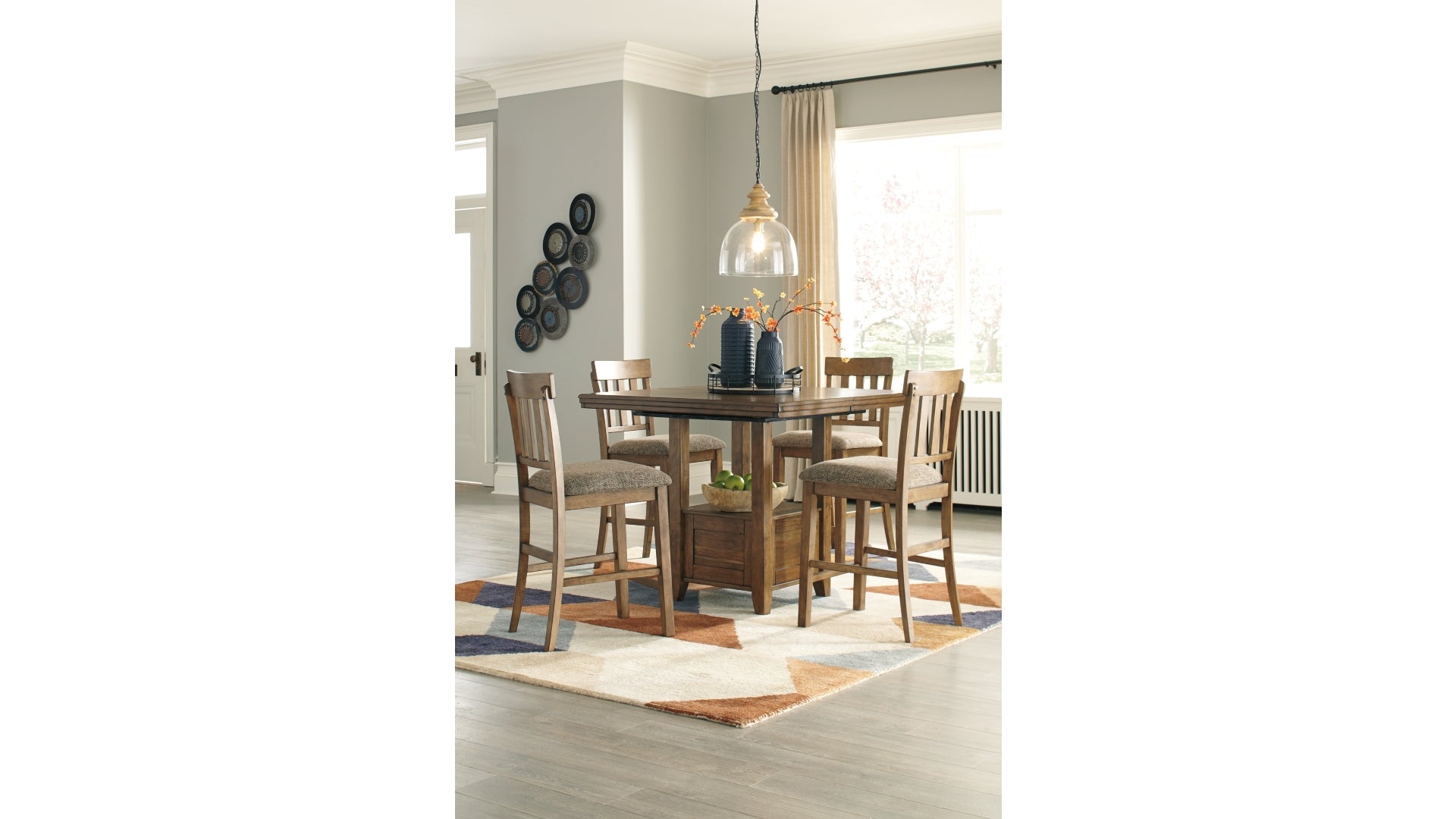 Flaybern Counter Height Dining Table and 4 Barstools