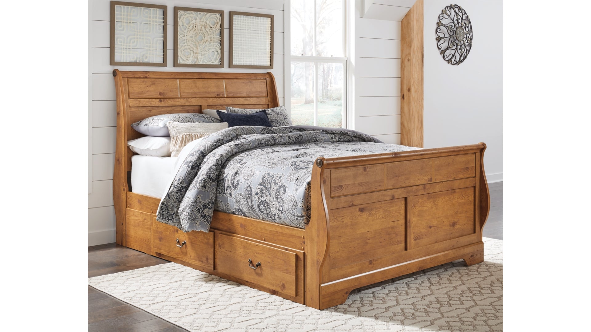 Bittersweet Queen Sleigh Bed with 2 Storage Drawers with Dresser with Dresser