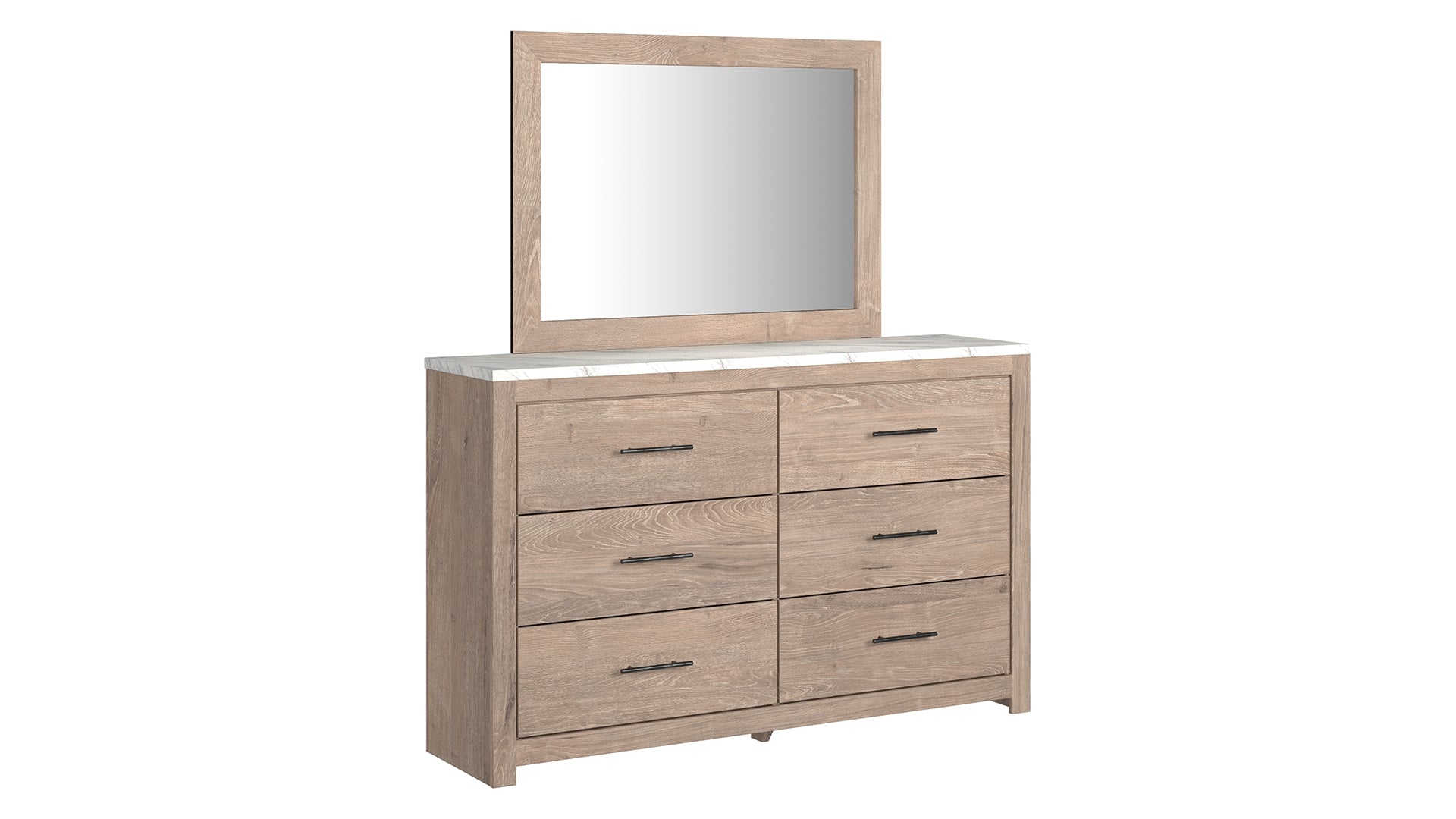 Senniberg King Panel Bed with Mirrored Dresser, Chest and Nightstand