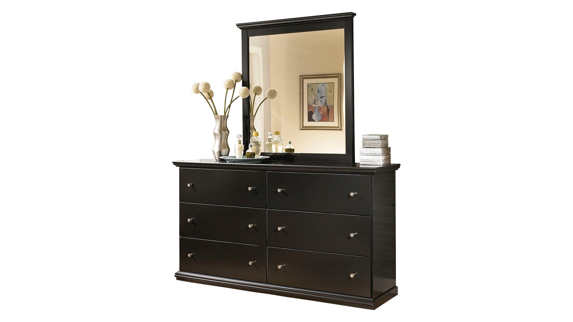 Maribel King/California King Panel Headboard Bed with Mirrored Dresser, Chest and Nightstand