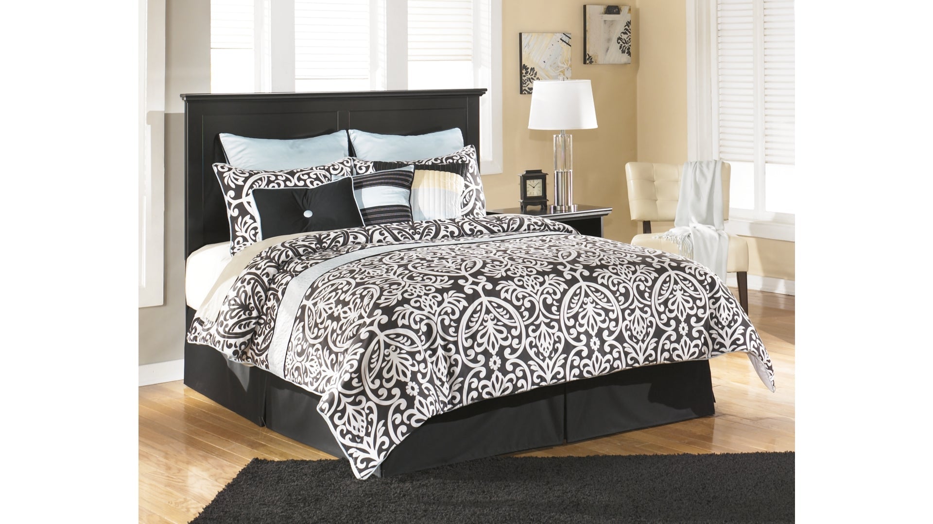 Maribel Queen/Full Panel Headboard Bed with Mirrored Dresser, Chest and Nightstand