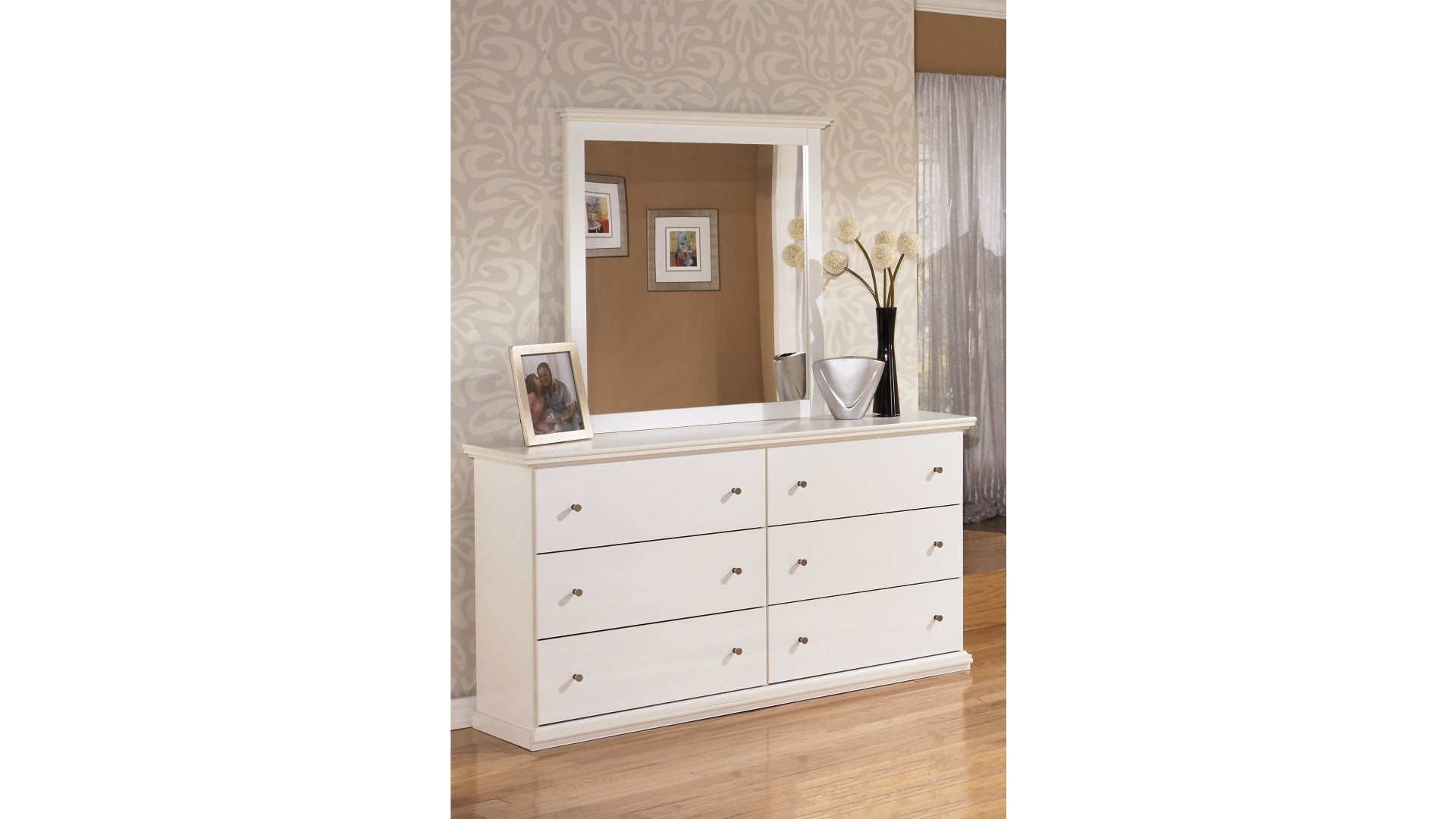 Bostwick Shoals Queen/Full Panel Headboard Bed with Mirrored Dresser and Chest