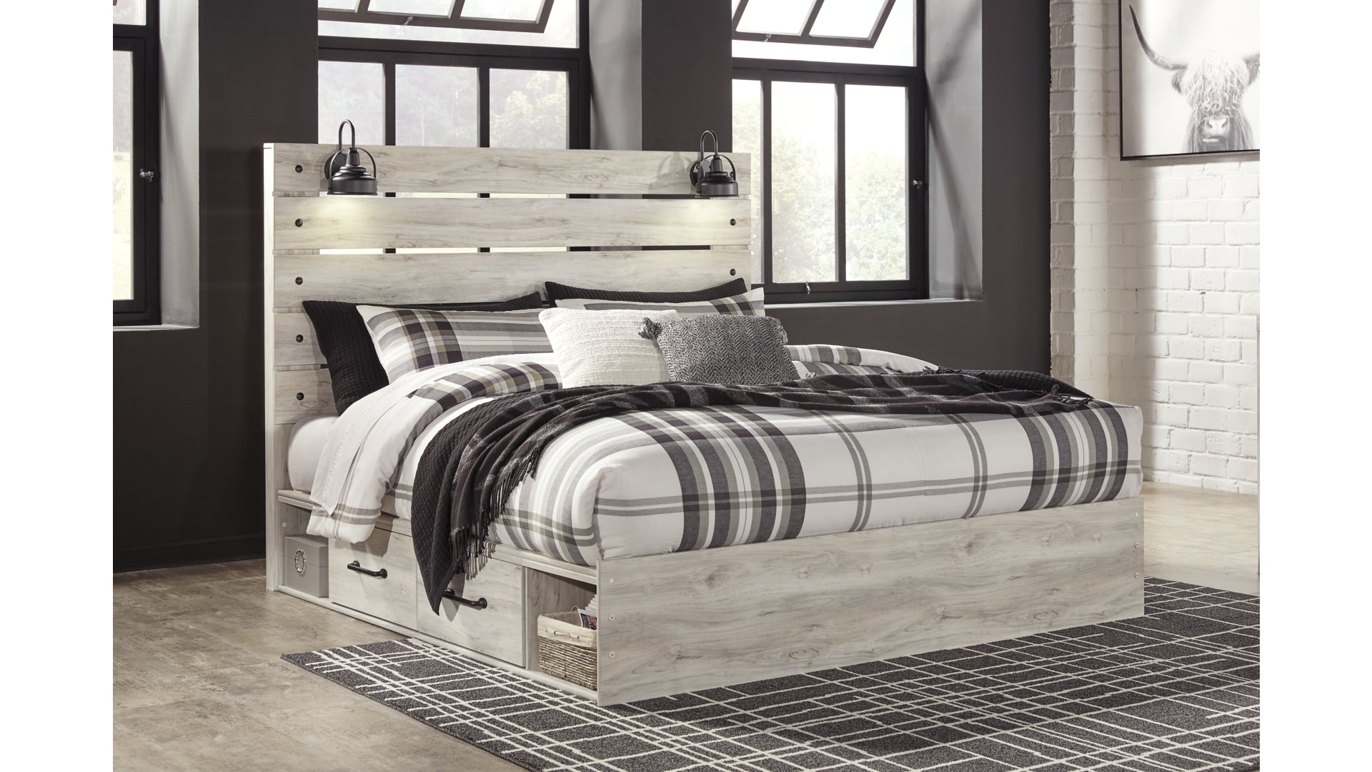 Cambeck King Panel Bed with 2 Storage Drawers with Dresser