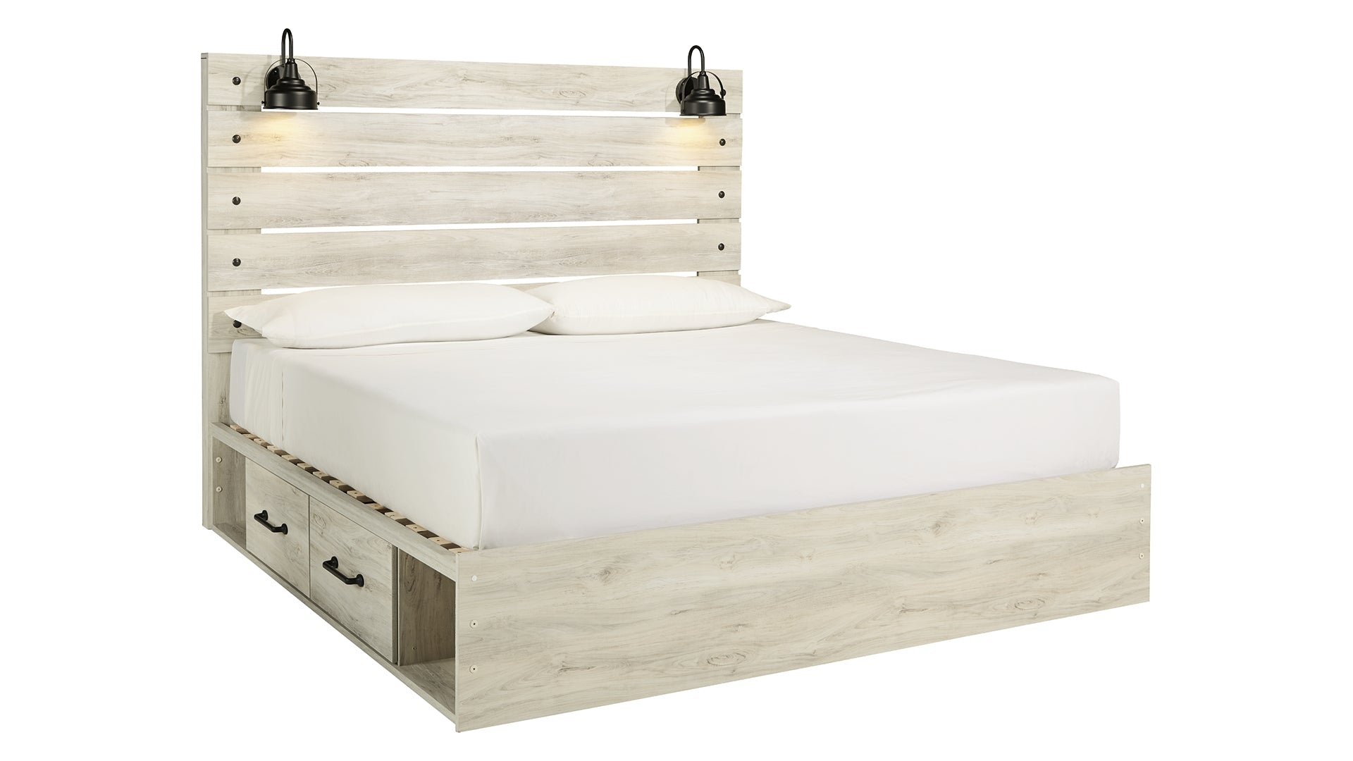 Cambeck King Panel Bed with 4 Storage Drawers with Mirrored Dresser, Chest and Nightstand