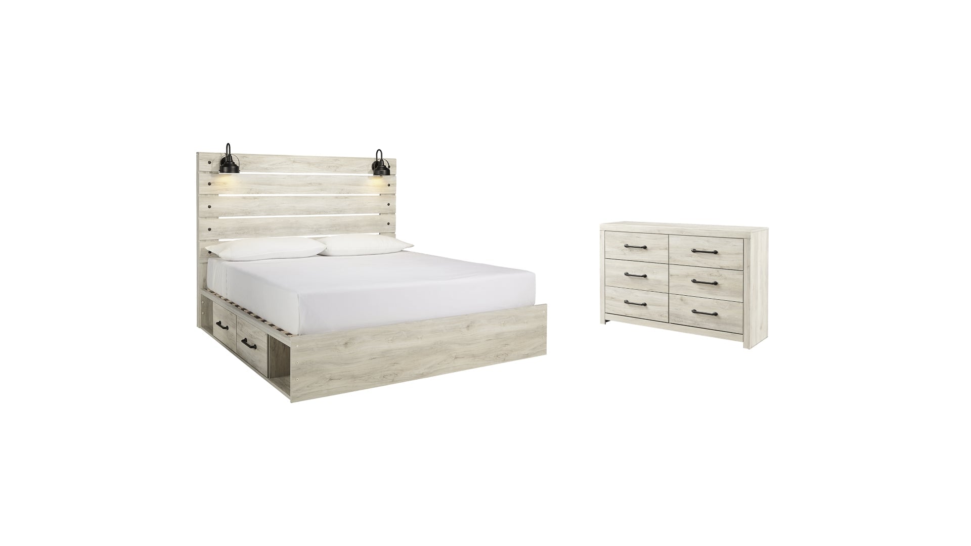 Cambeck King Panel Bed with 4 Storage Drawers with Dresser