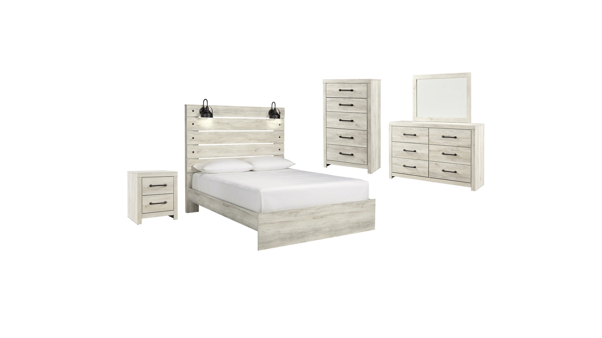 Cambeck Queen Panel Bed with Mirrored Dresser, Chest and Nightstand