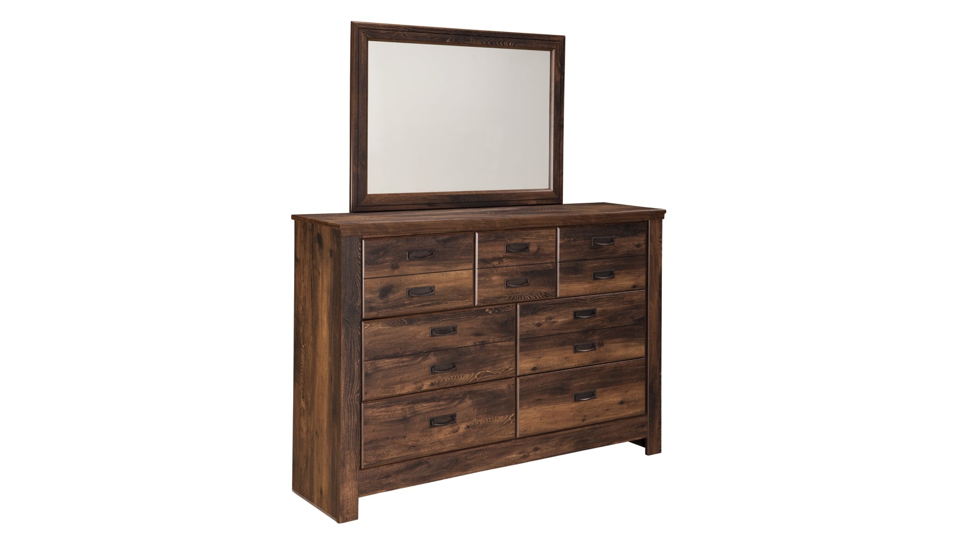 Quinden Queen Panel Bed with Mirrored Dresser, Chest and Nightstand