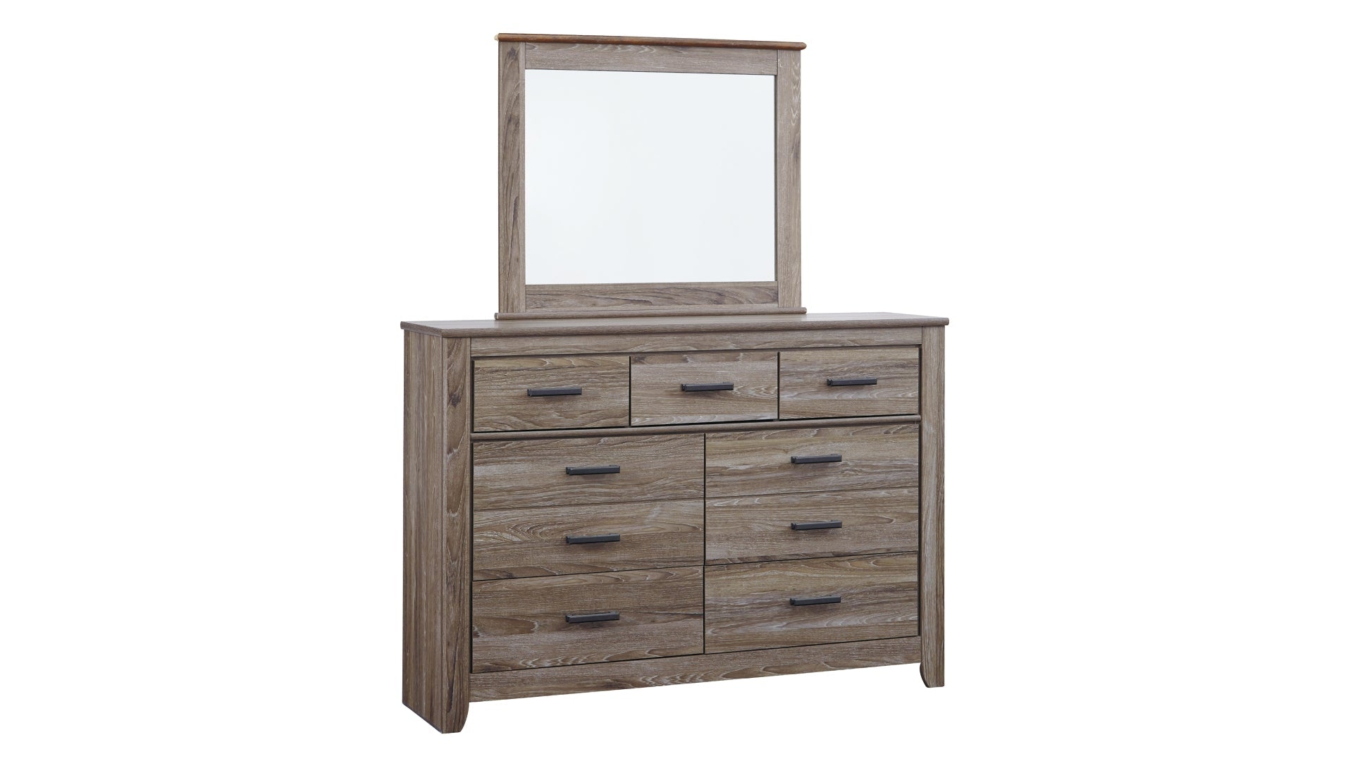 Zelen Queen Panel Bed with Mirrored Dresser, Chest and Nightstand