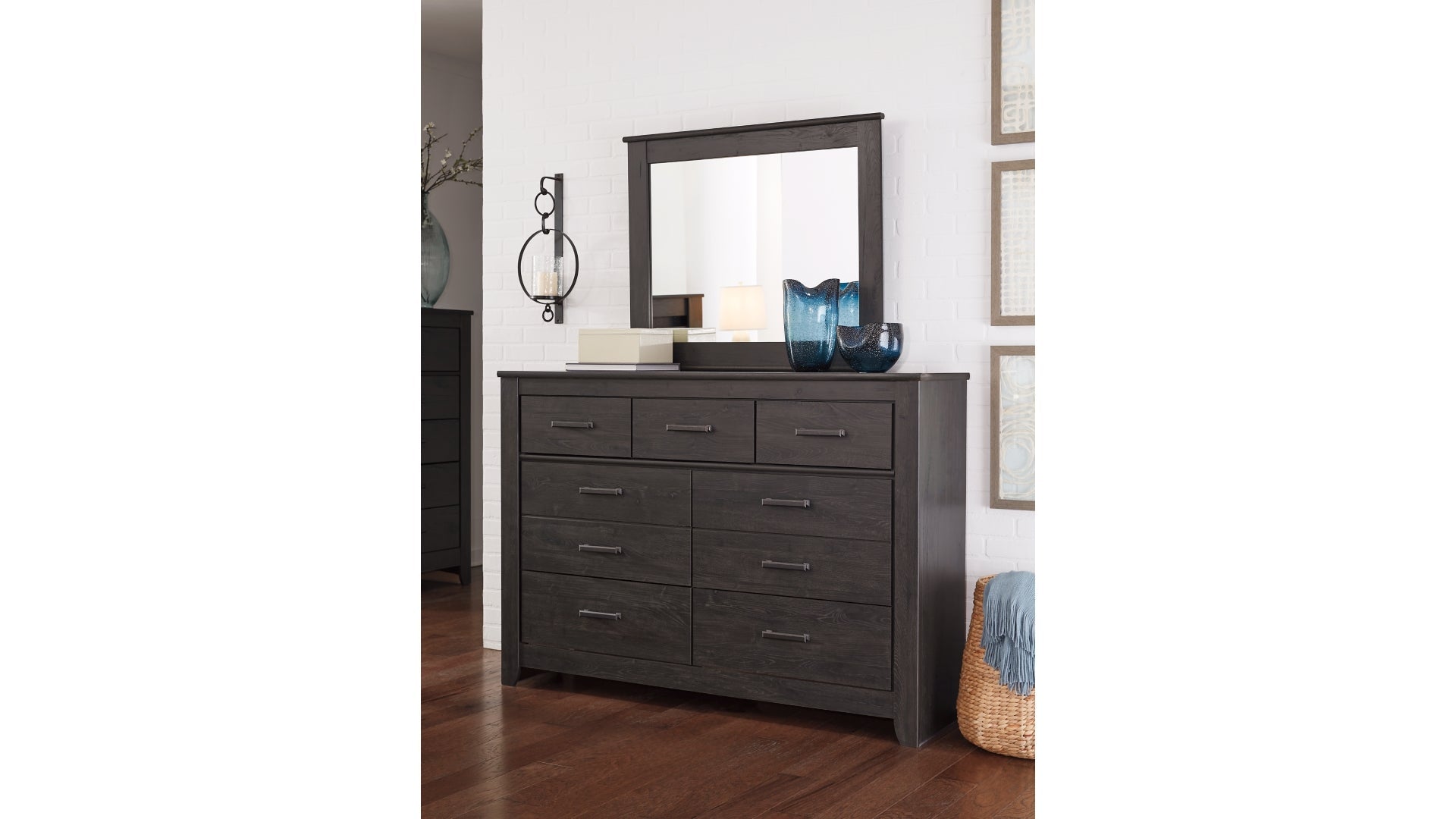 Brinxton King Panel Bed with Mirrored Dresser, Chest and Nightstand