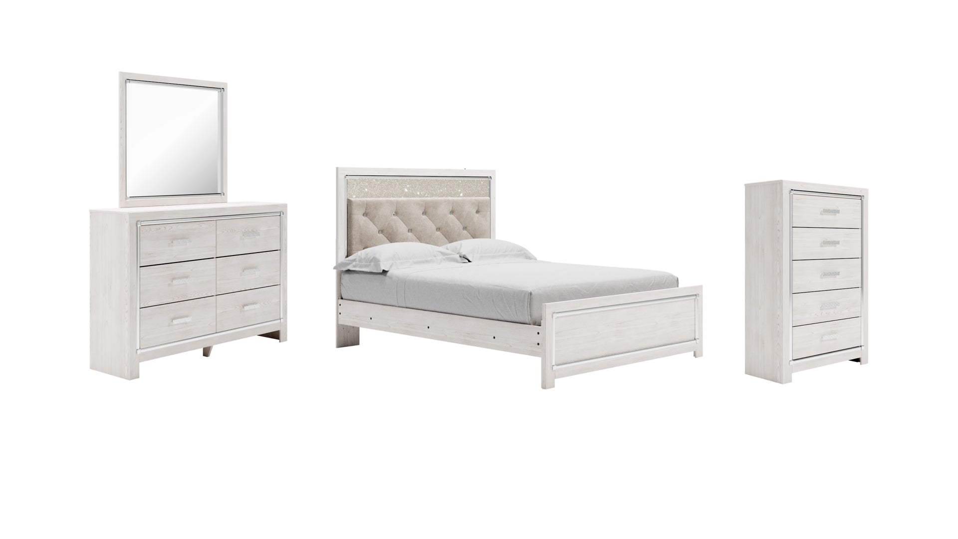 Altyra Queen Panel Bed with Mirrored Dresser and Chest