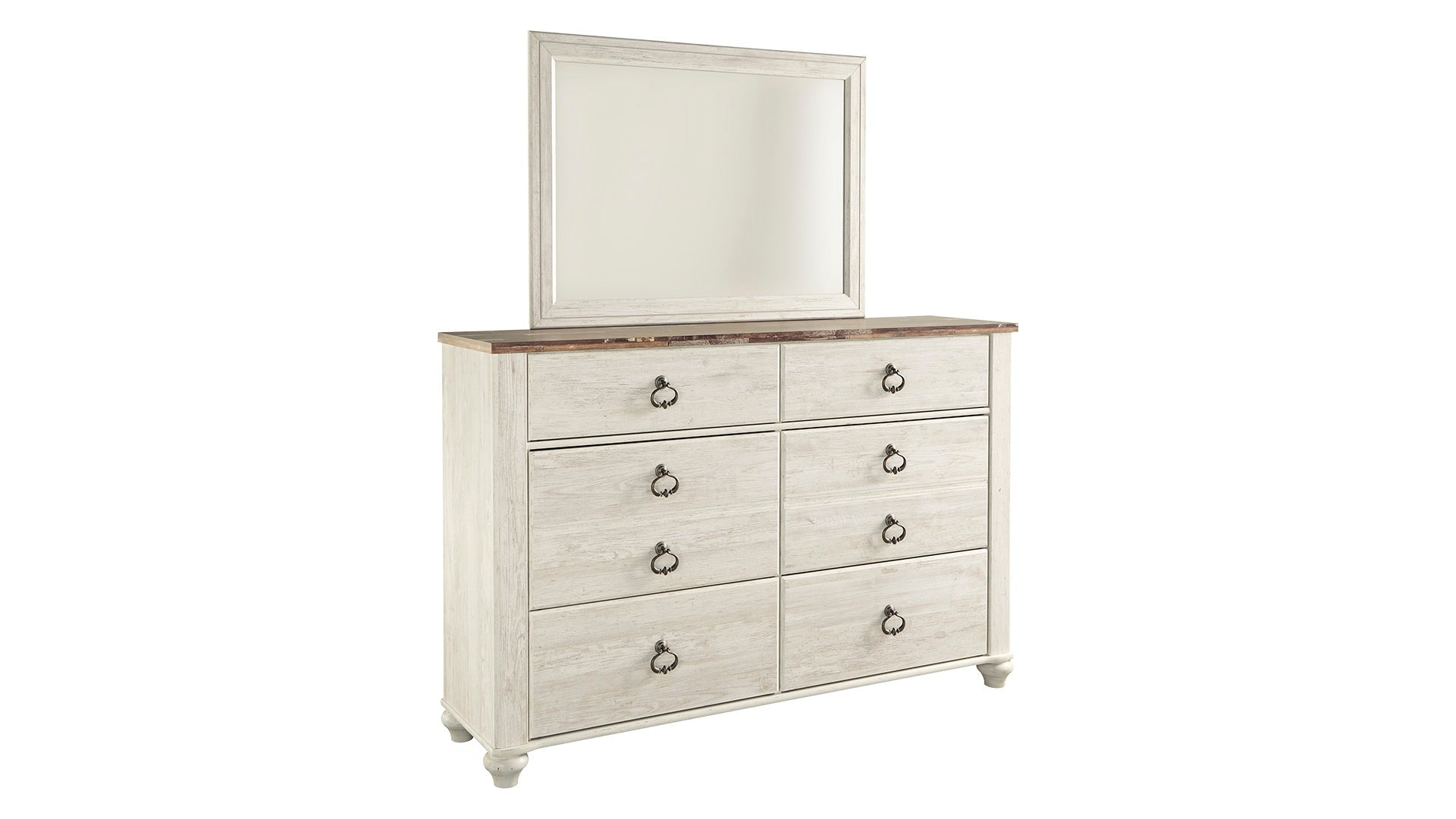 Willowton King/California King Panel Headboard Bed with Mirrored Dresser, Chest and Nightstand