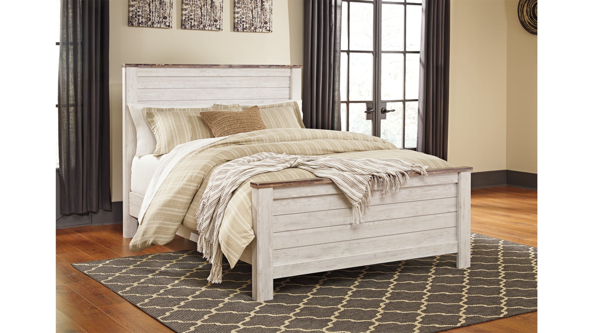 Willowton Queen Panel Bed with Mirrored Dresser and Chest