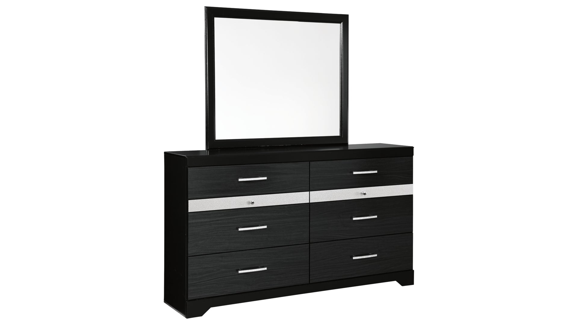 Starberry King Poster Bed with Mirrored Dresser, Chest and Nightstand