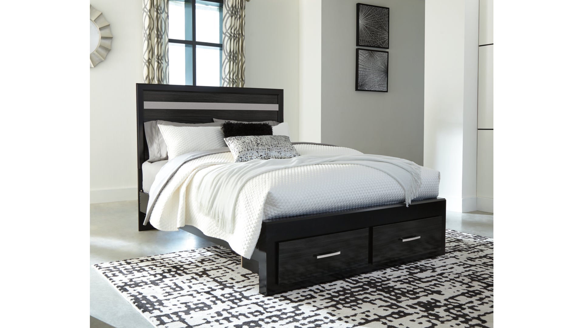 Starberry Queen Panel Bed with 2 Storage Drawers with Mirrored Dresser, Chest and Nightstand