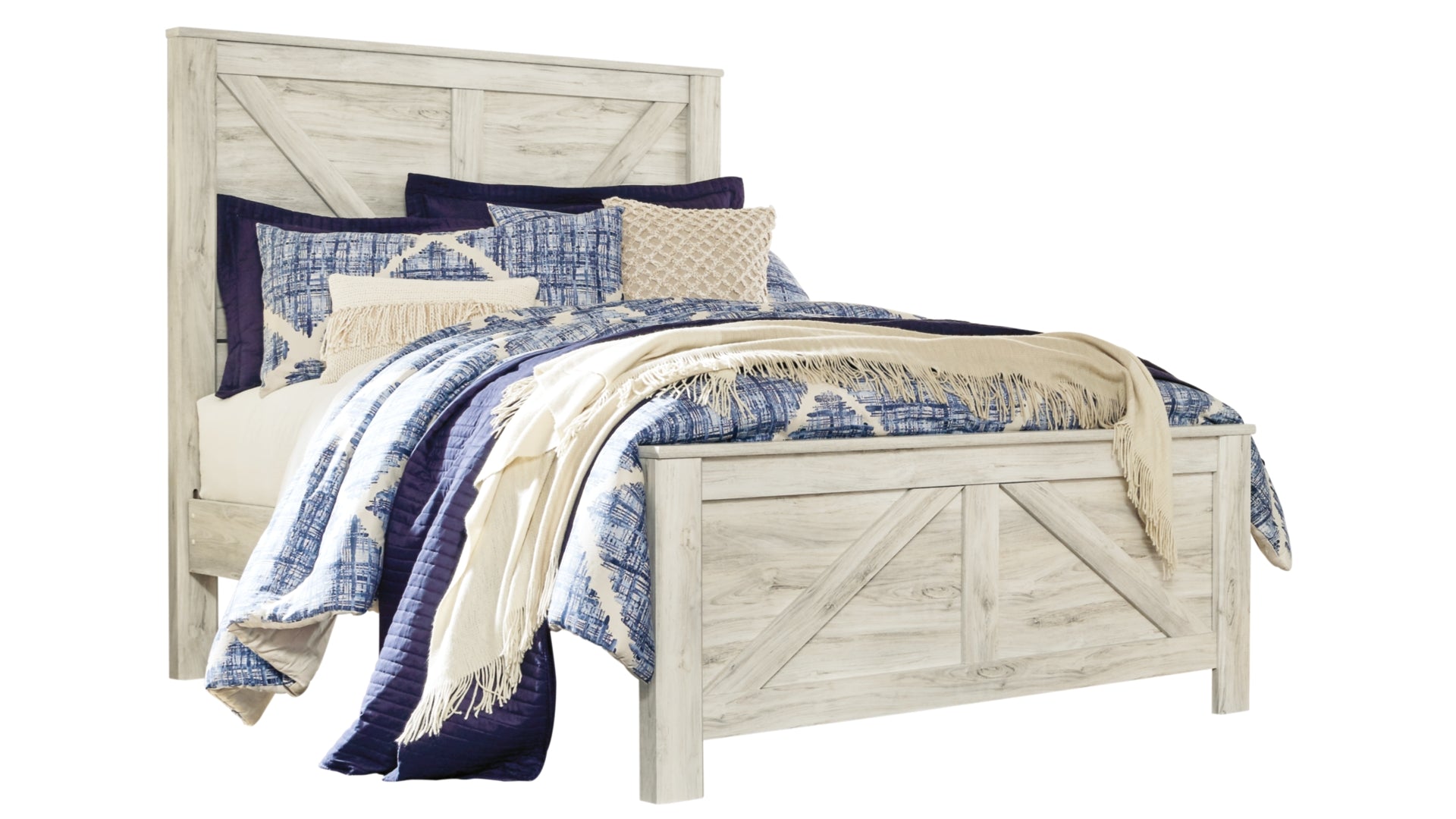 Bellaby Queen Crossbuck Panel Bed with Mirrored Dresser, Chest and Nightstand