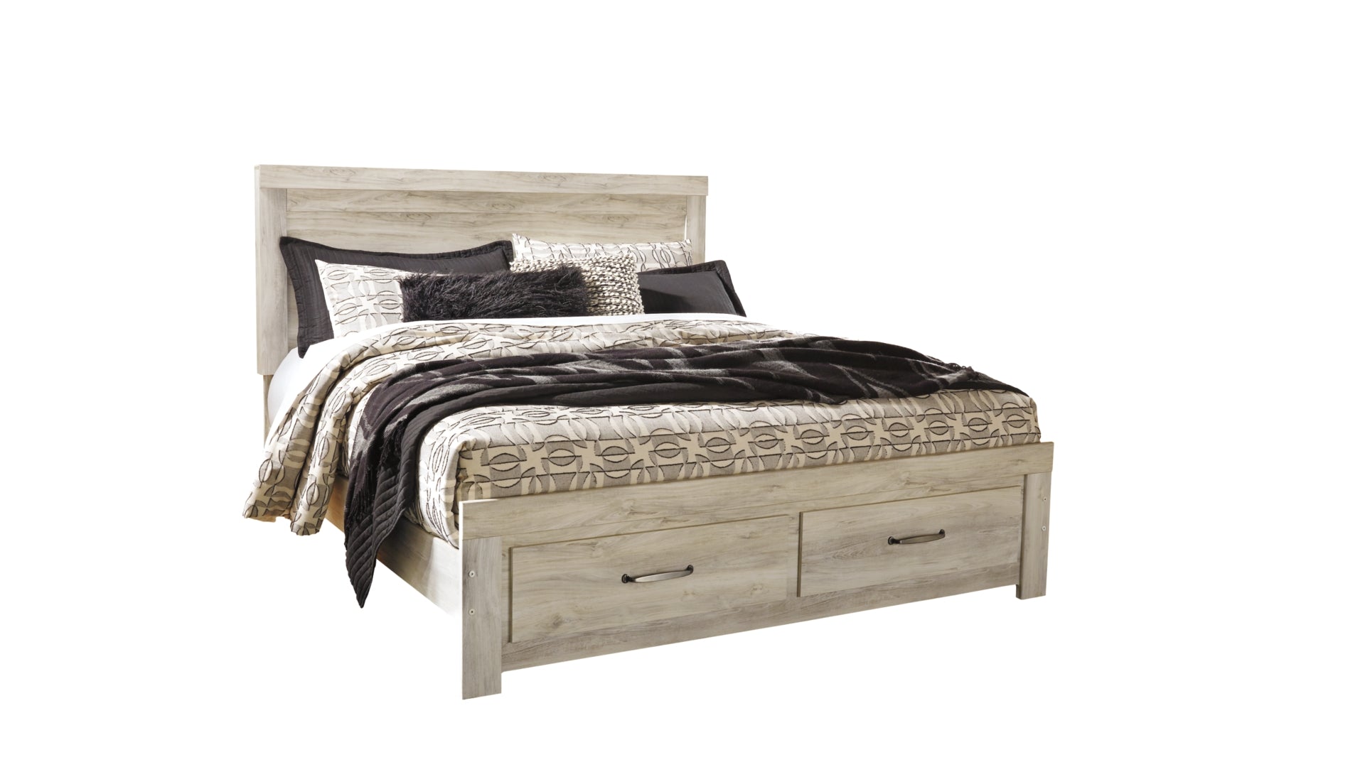 Bellaby King Platform Bed with 2 Storage Drawers with Mirrored Dresser and Chest