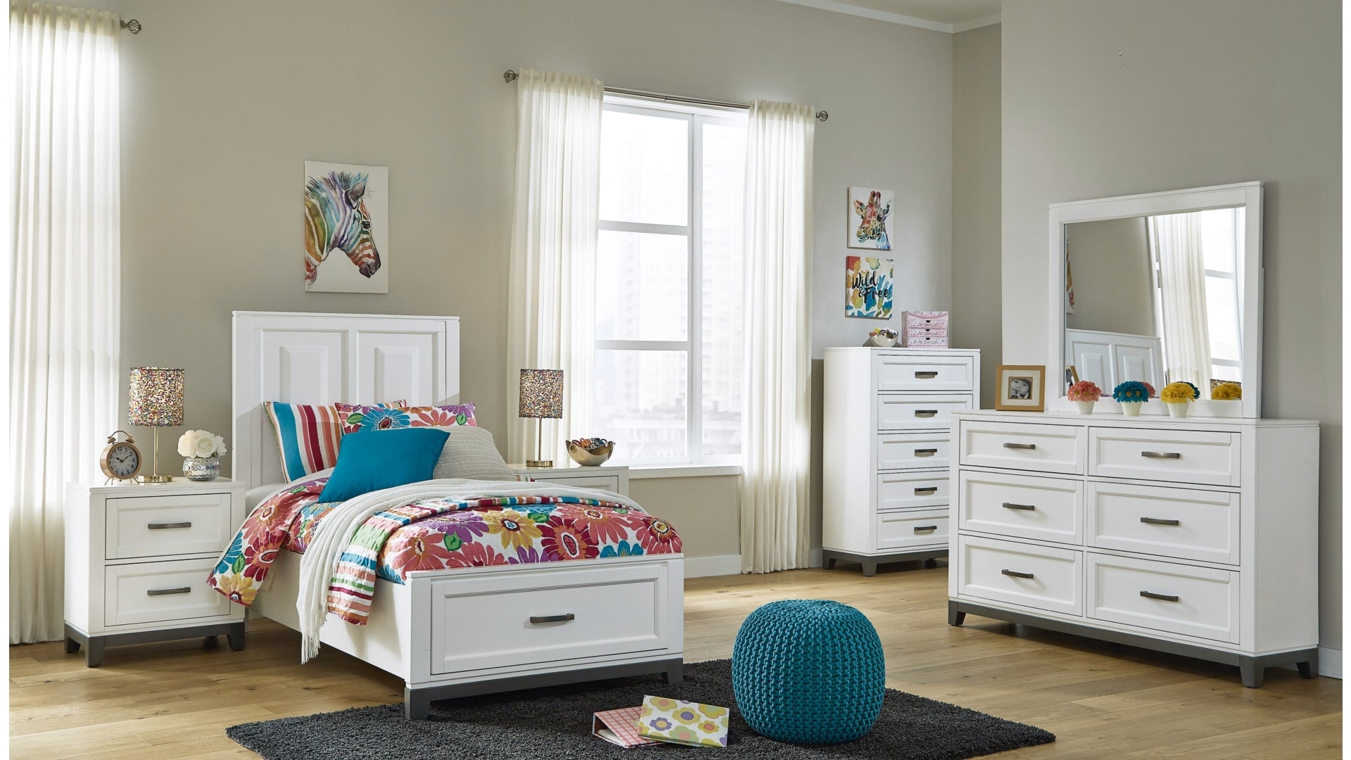 Brynburg Twin Panel Bed with Mirrored Dresser, Chest and Nightstand