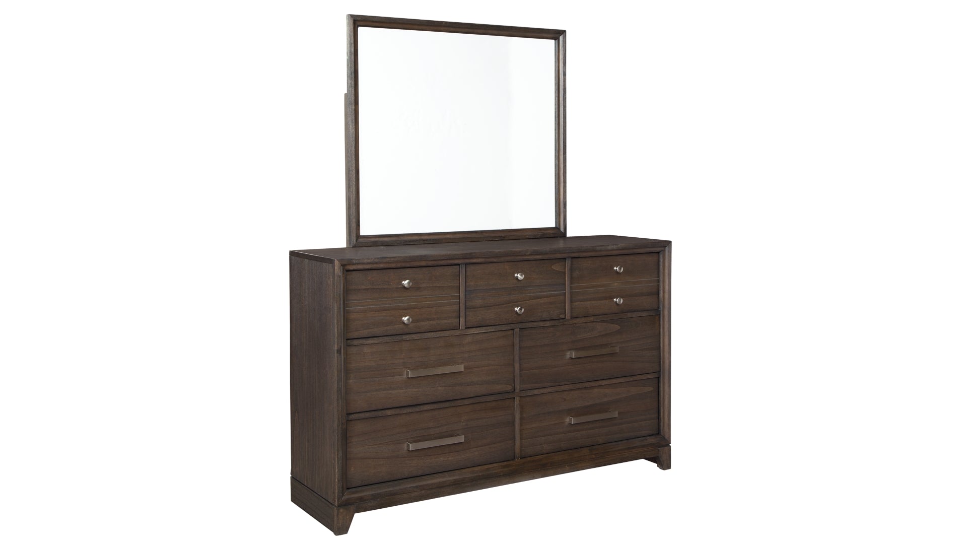 Brueban Queen Panel Bed with 2 Storage Drawers with Mirrored Dresser and Chest