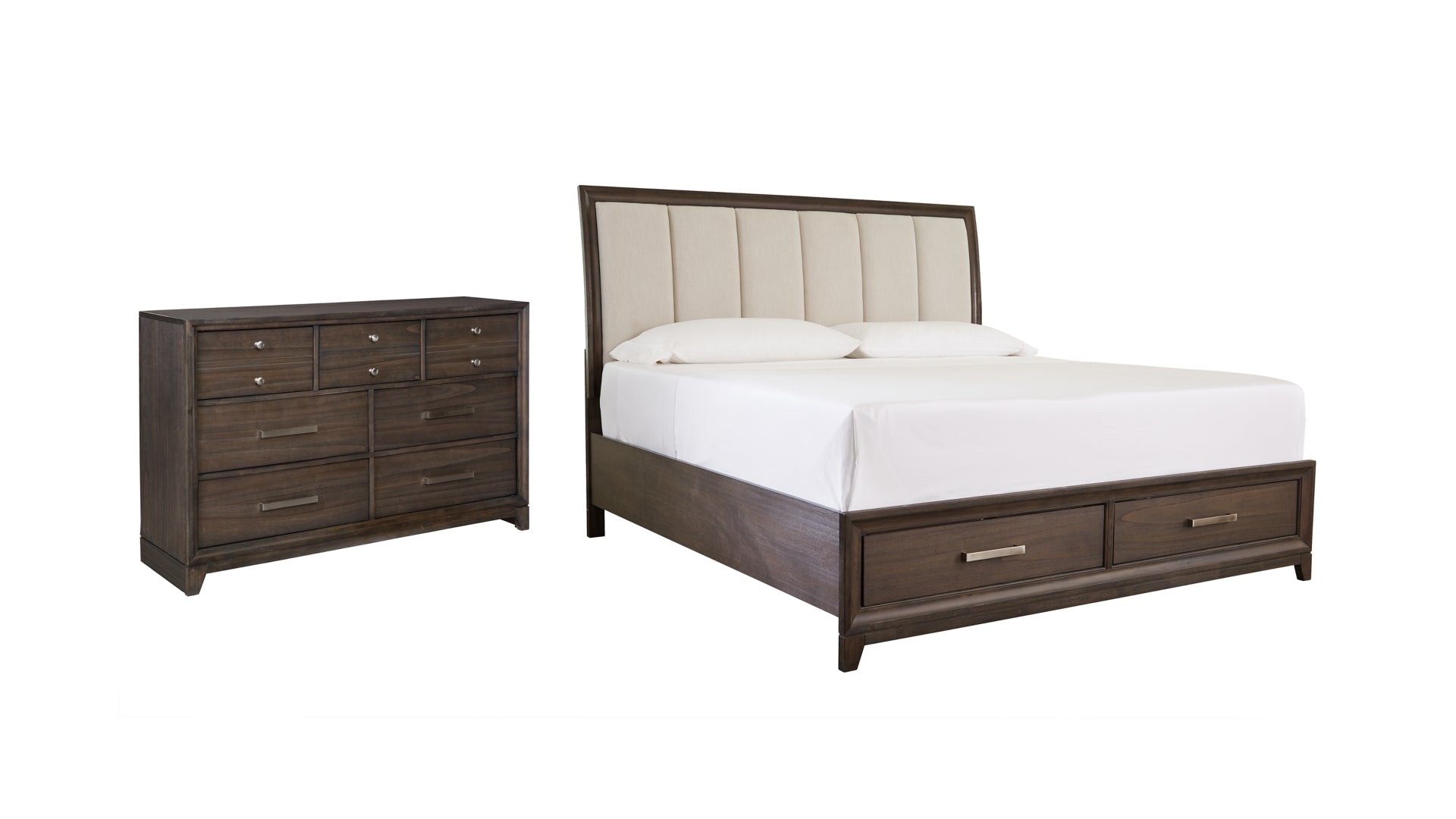 Brueban California King Panel Bed with 2 Storage Drawers with Dresser