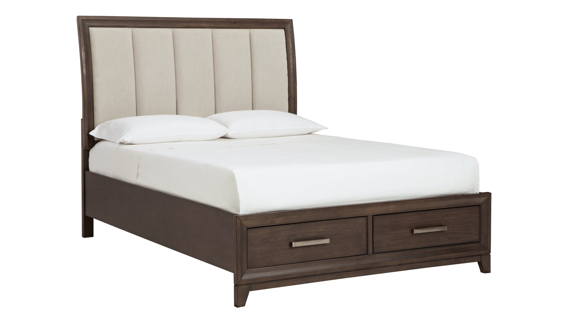 Brueban Queen Panel Bed with 2 Storage Drawers with Mirrored Dresser and Chest