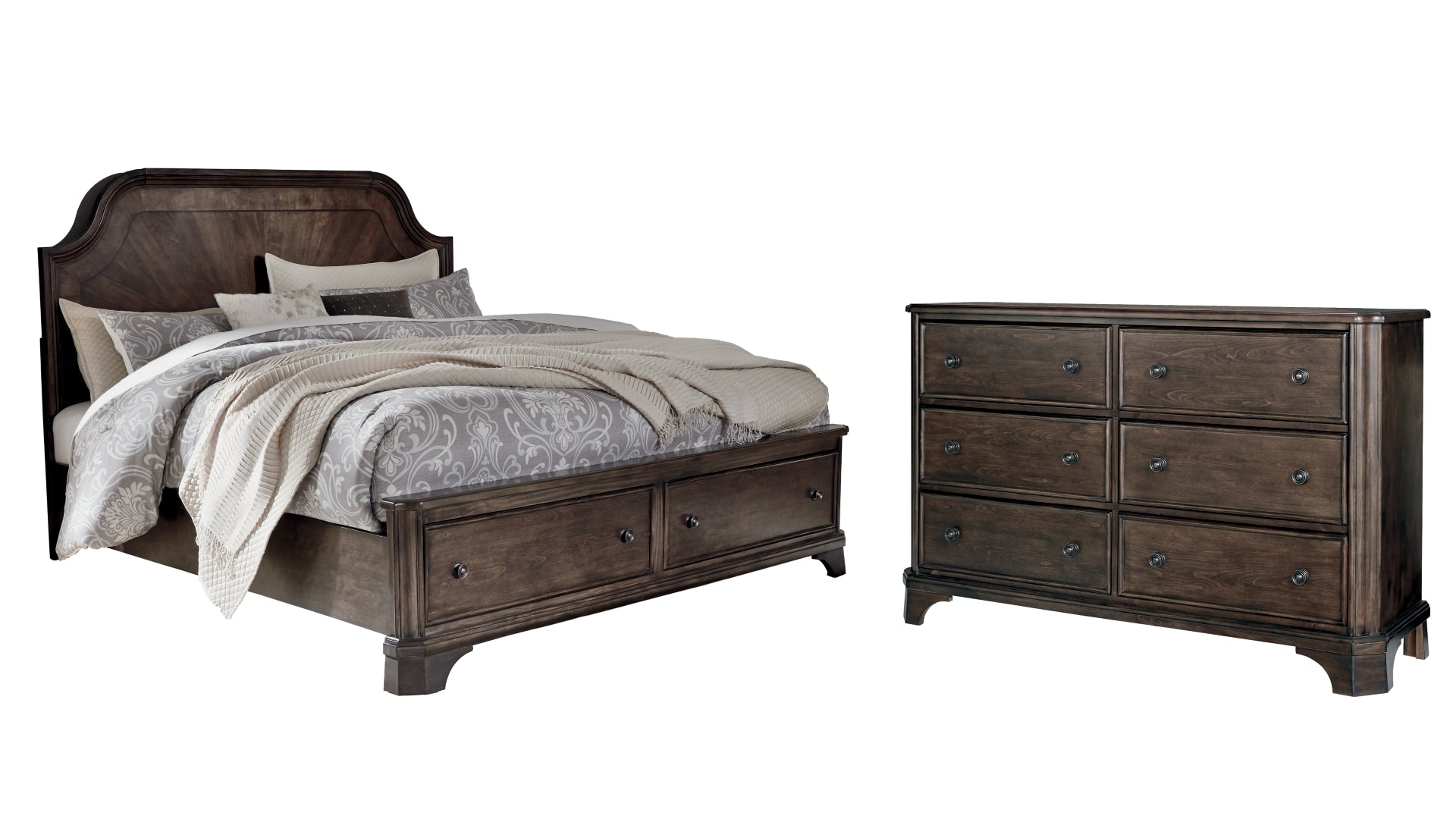 Adinton King Panel Bed with 2 Storage Drawers with Dresser