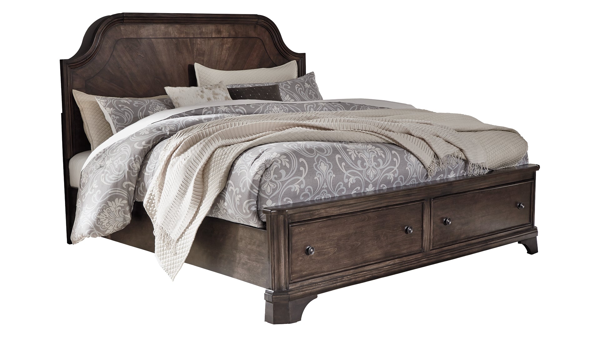 Adinton Queen Panel Bed with 2 Storage Drawers with Mirrored Dresser, Chest and Nightstand