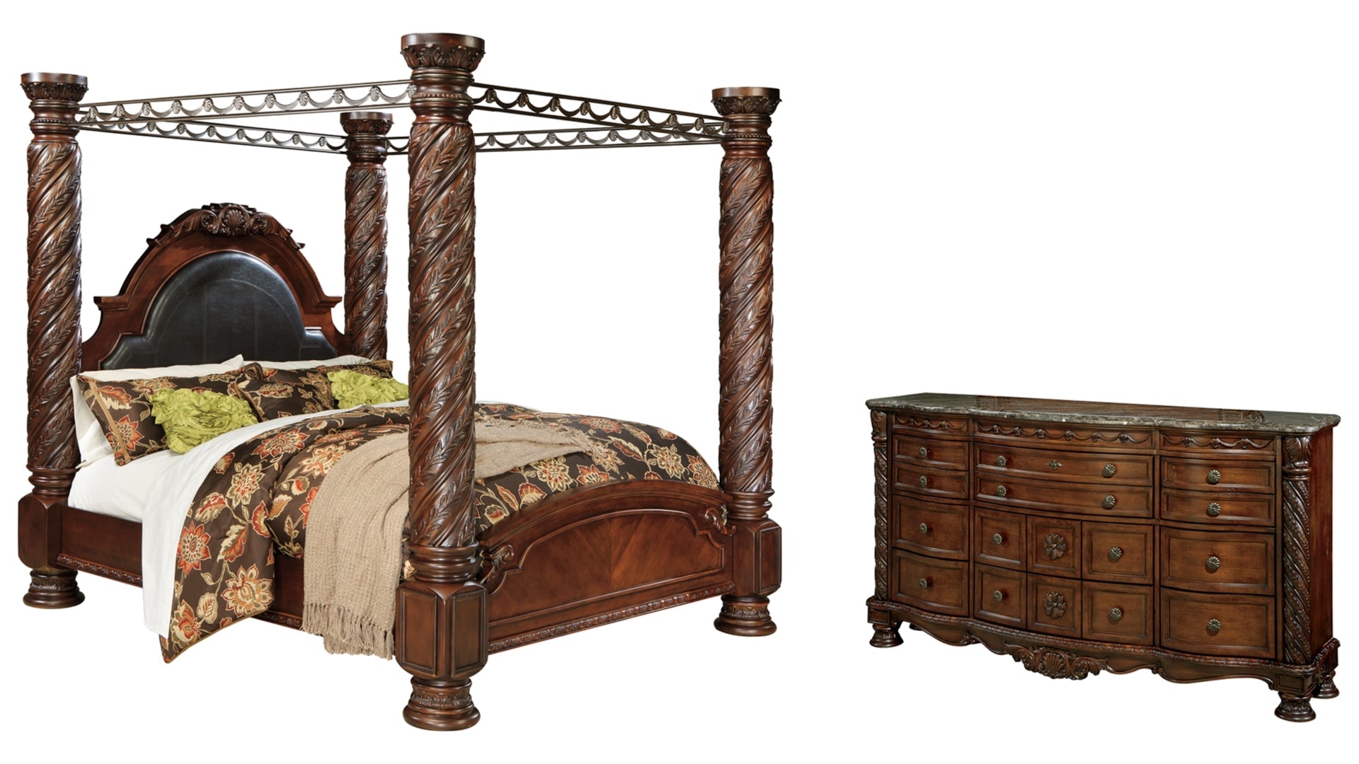 North Shore King Poster Bed with Canopy with Dresser